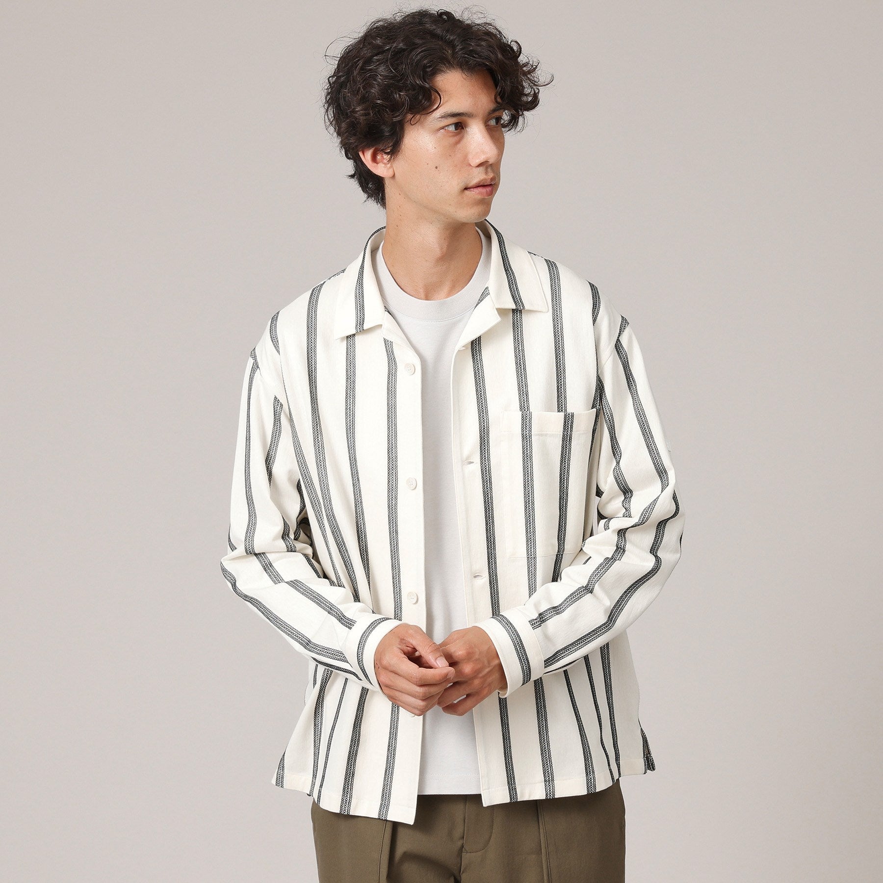 タケオキクチ TAKEO KIKUCHI カラミ ストライプ ジャージー シャツ （アイボリー(304)） アイボリー(304)