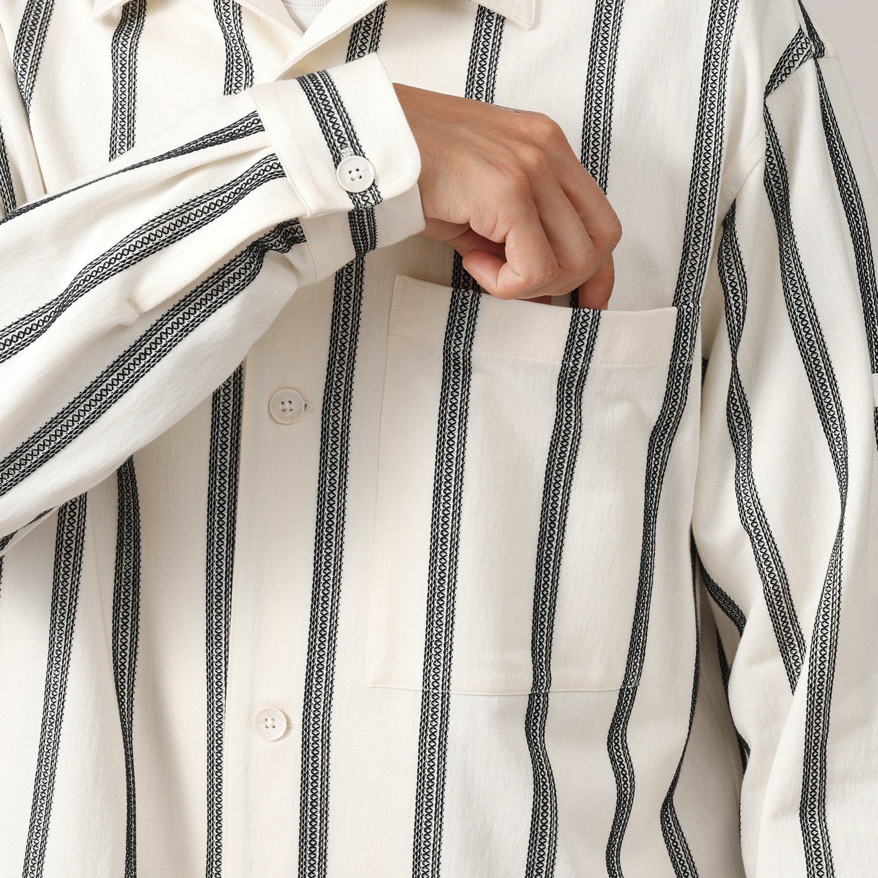 タケオキクチ TAKEO KIKUCHI カラミ ストライプ ジャージー シャツ （アイボリー(304)） アイボリー(304)