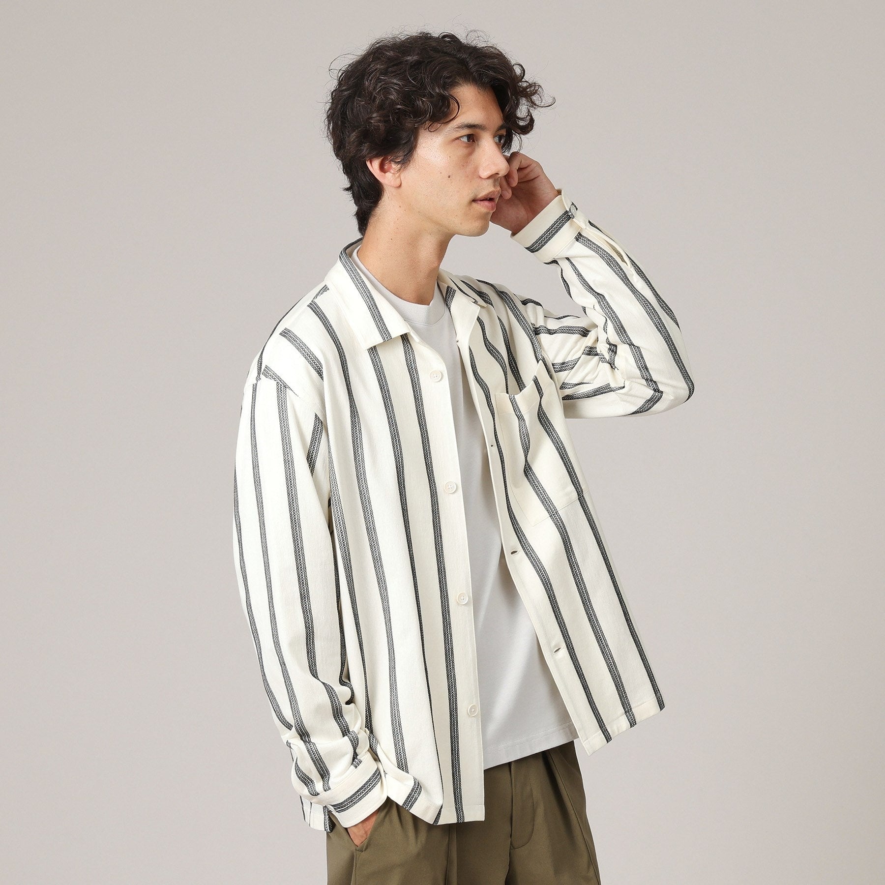 タケオキクチ TAKEO KIKUCHI カラミ ストライプ ジャージー シャツ （アイボリー(304)） アイボリー(304)