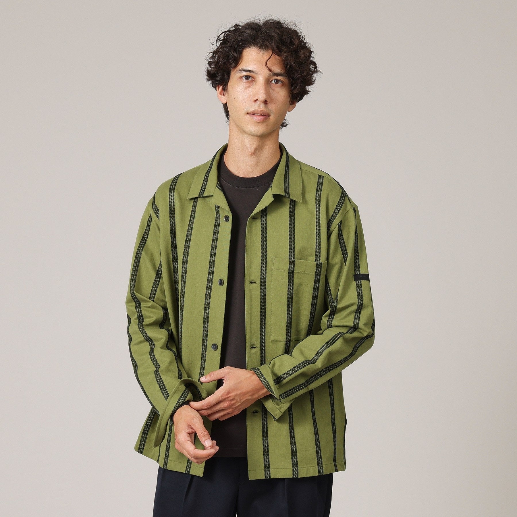 タケオキクチ TAKEO KIKUCHI カラミ ストライプ ジャージー シャツ （カーキ(329)） カーキ(329)