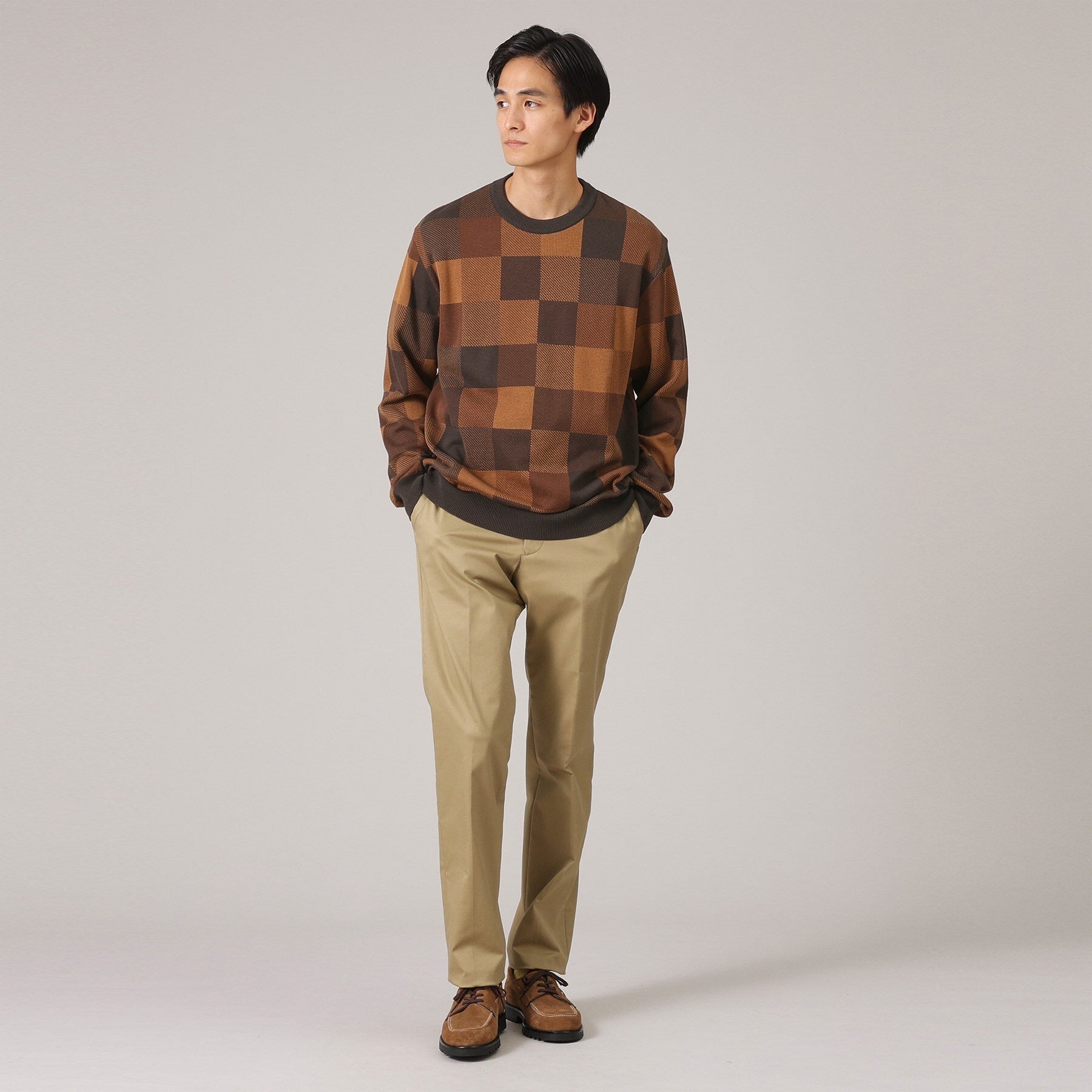 タケオキクチ TAKEO KIKUCHI チェック柄 プルオーバー ニット （ブラウン(243)） ブラウン(243)