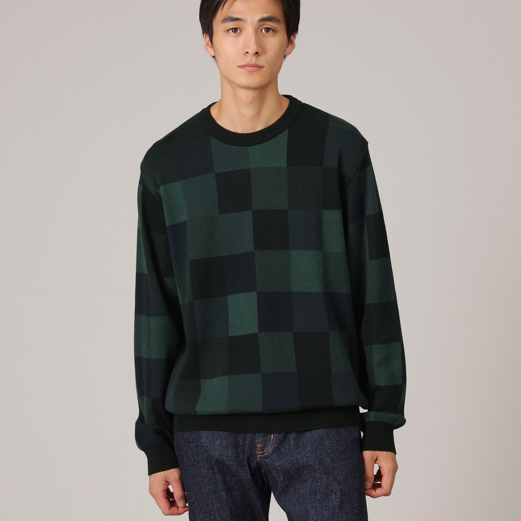 タケオキクチ TAKEO KIKUCHI チェック柄 プルオーバー ニット （ネイビー(294)） ネイビー(294)