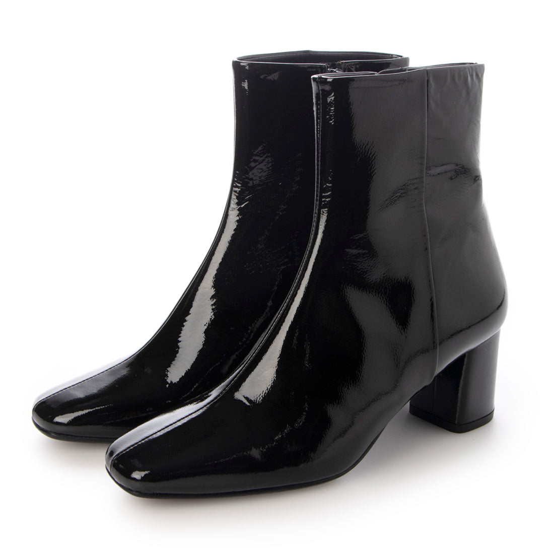 タラントン バイ ダイアナ TALANTON by DIANA スクエアトゥショートブーツ,黒エナメル