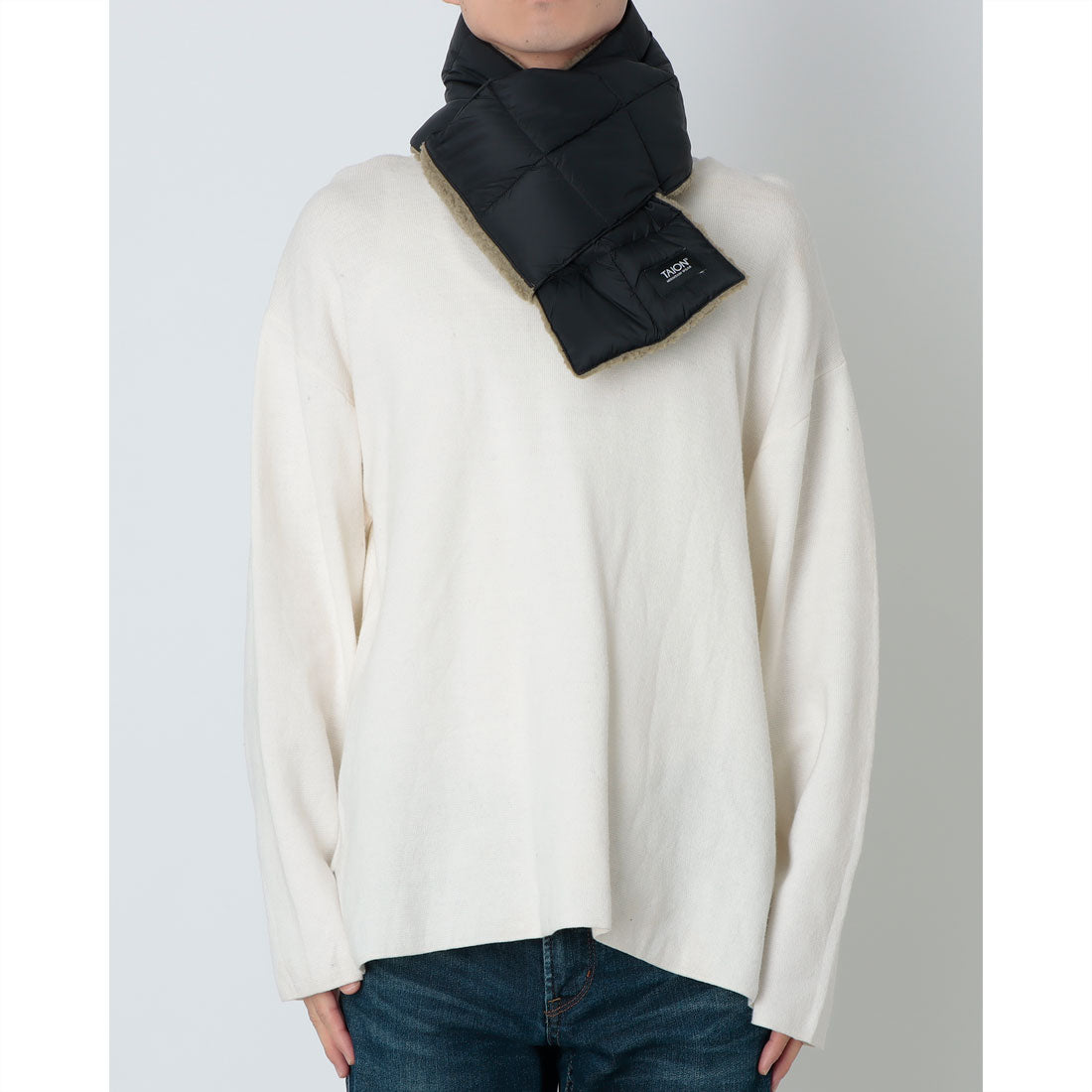 タイオン TAION マフラー リバーシブル  ダウンマフラー ボアマフラー スカーフ REVERSIBLE MOUNTAIN DOWN×BOA SCARF （ブラック×ベージュ） ブラック×ベージュ