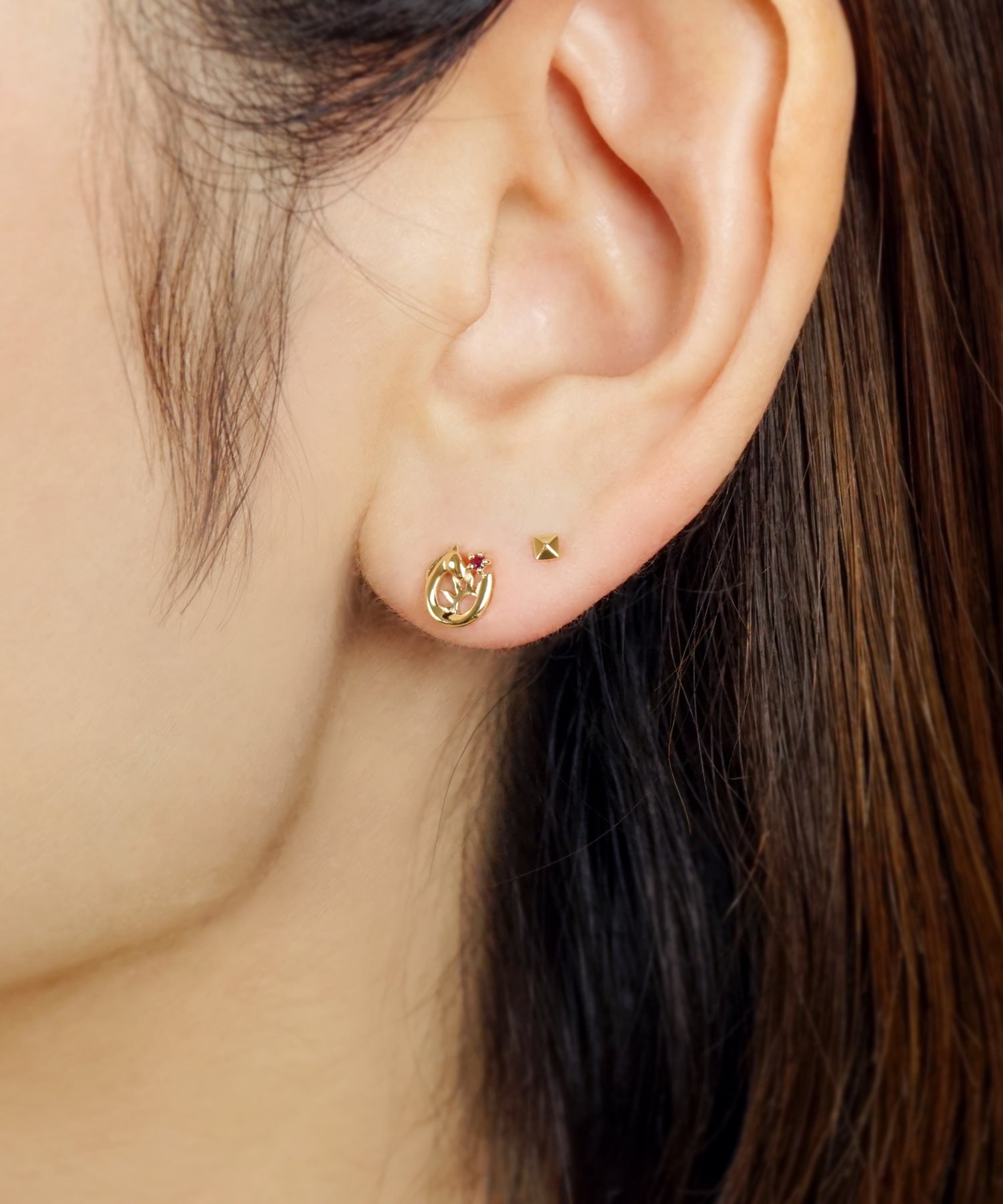 テイクアップ TAKE-UP 【 Solo Pierce】K18・K10 太陽&ホースシュー ハーフピアス （イエローゴールド） イエローゴールド