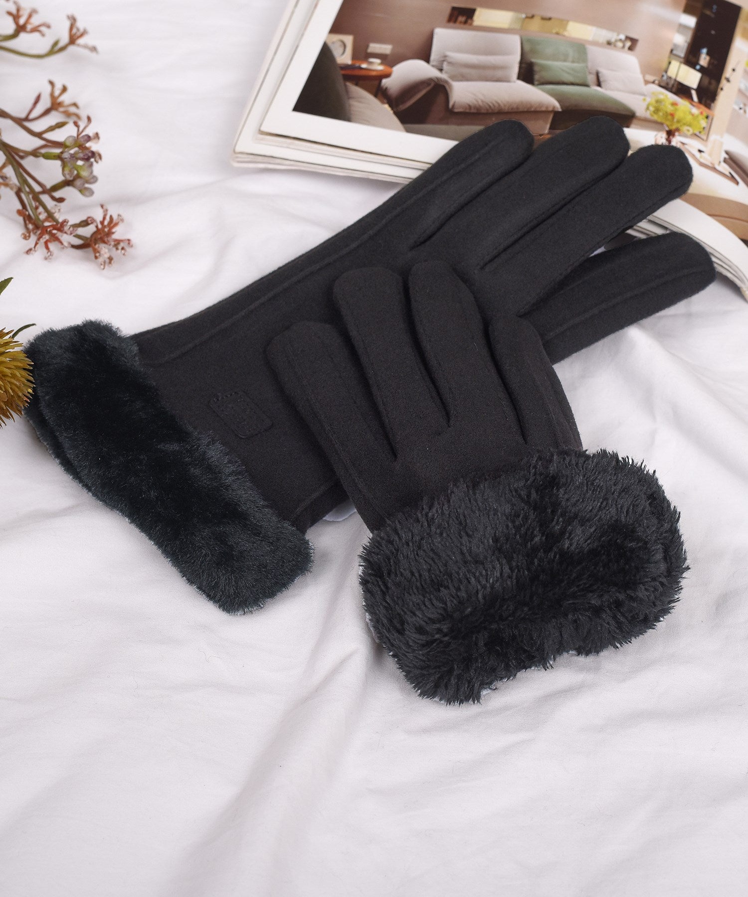 テディショップ Teddyshop レディース タッチパネル対応裏起毛ふんわりファー手袋 （ダークグレー） ダークグレー