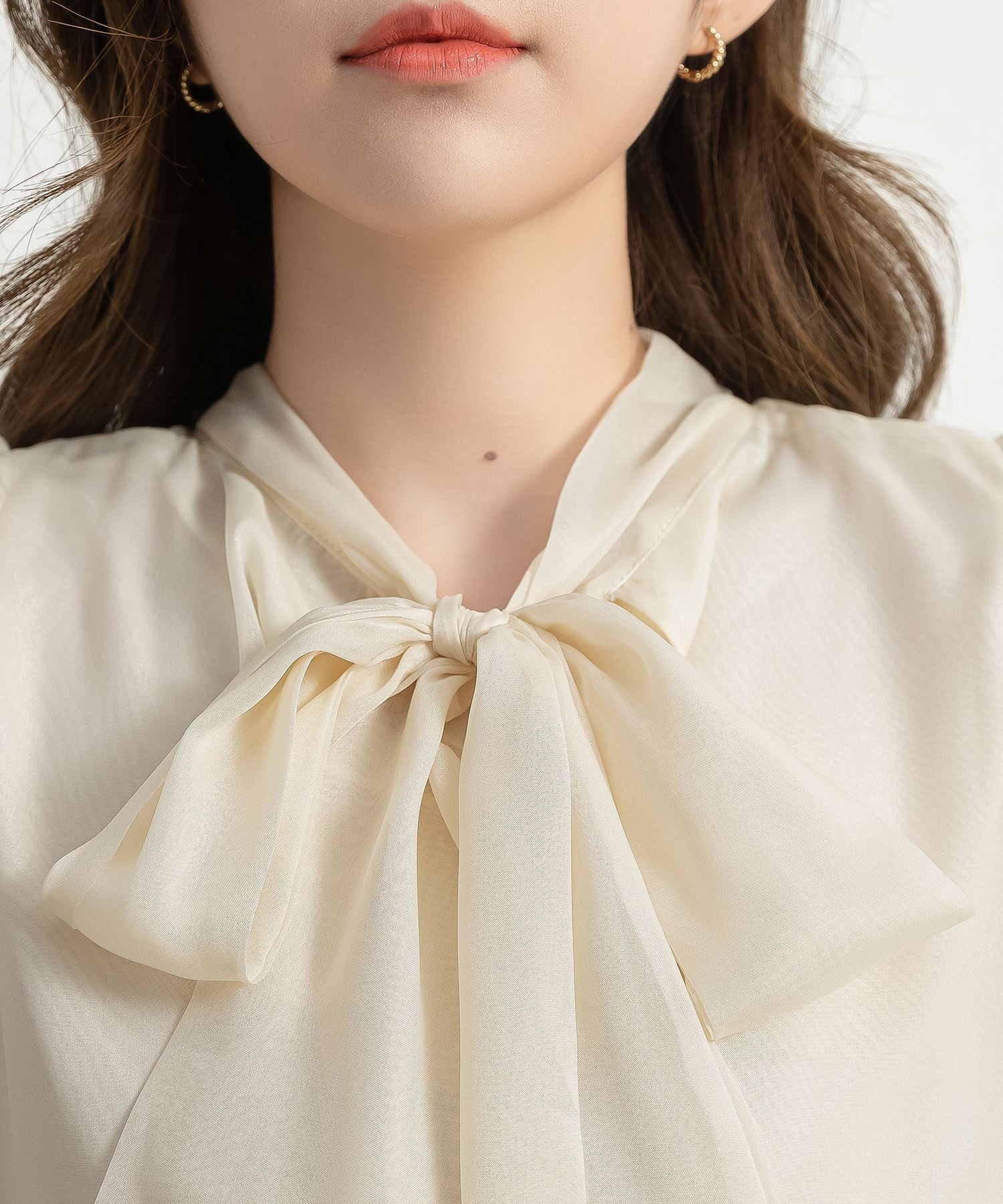 テディショップ Teddyshop レディース 長袖ボウタイリボンシアーシフォンブラウス （アイボリー） アイボリー