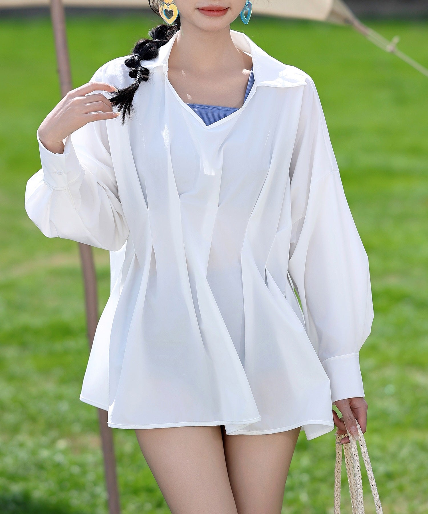 テディショップ Teddyshop 【UVカット率 99%以上】レディース 長袖スキッパーシャツ風ウエストタックラッシュガードトップス【返品不可商品】 （ブラック） ブラック