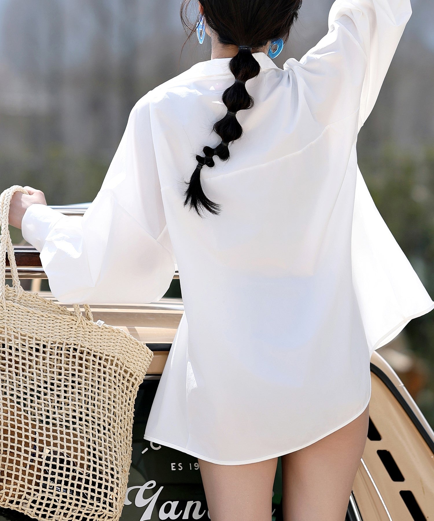 テディショップ Teddyshop 【UVカット率 99%以上】レディース 長袖スキッパーシャツ風ウエストタックラッシュガードトップス【返品不可商品】 （ブラック） ブラック
