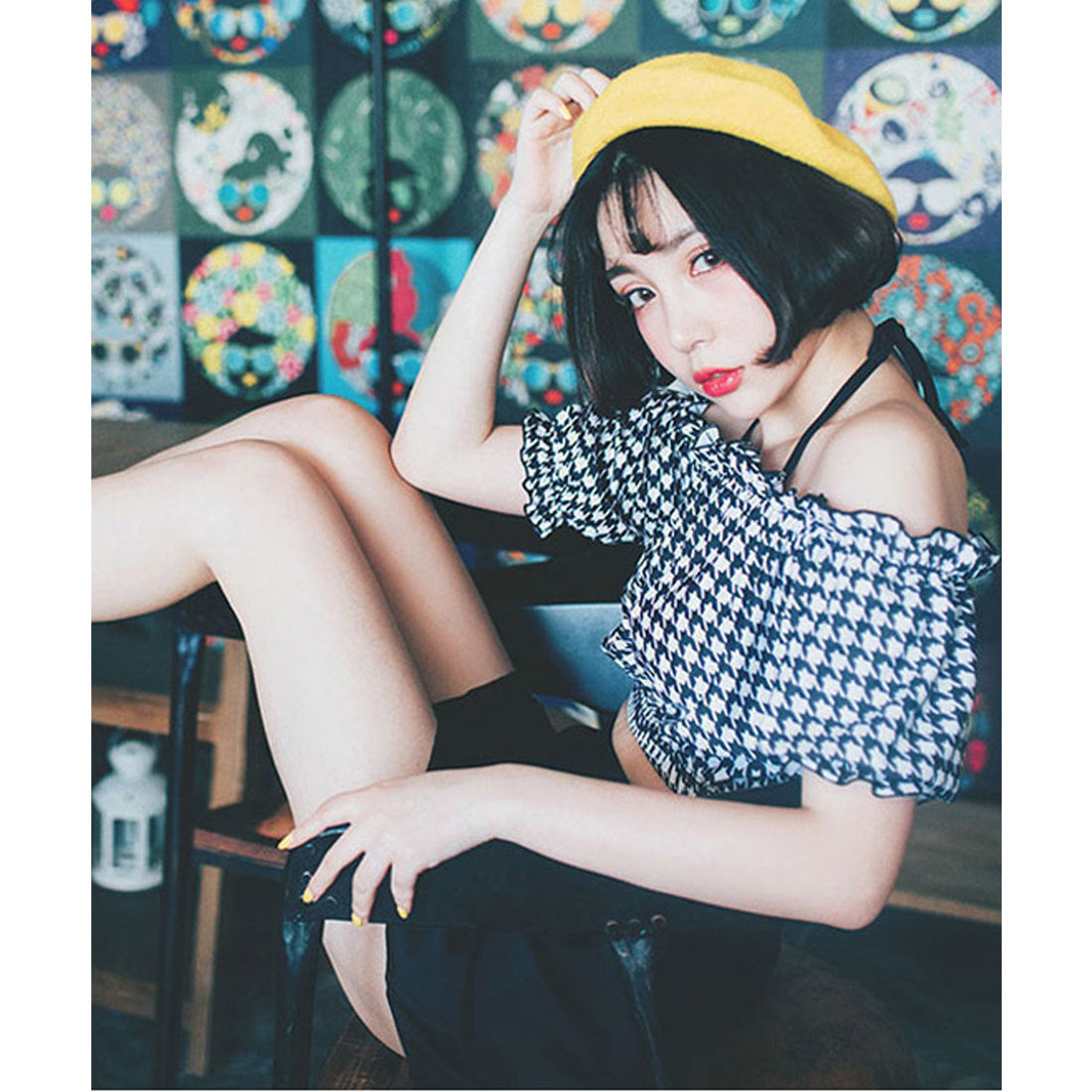テディショップ Teddyshop レディース 水着 オフショルトップス ホルターネックビキニ （B：千鳥柄） B：千鳥柄