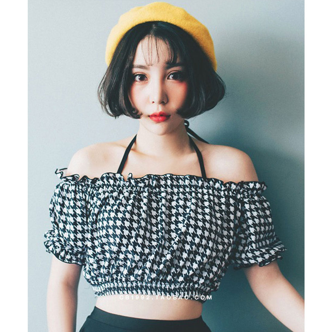 テディショップ Teddyshop レディース 水着 オフショルトップス ホルターネックビキニ （B：千鳥柄） B：千鳥柄