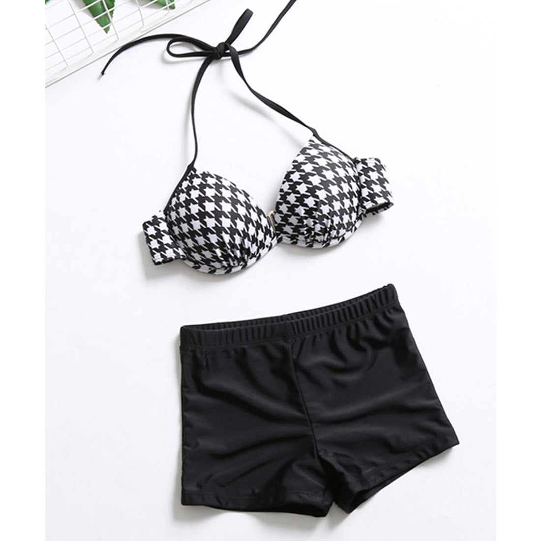 テディショップ Teddyshop レディース 水着 オフショルトップス ホルターネックビキニ （B：千鳥柄） B：千鳥柄