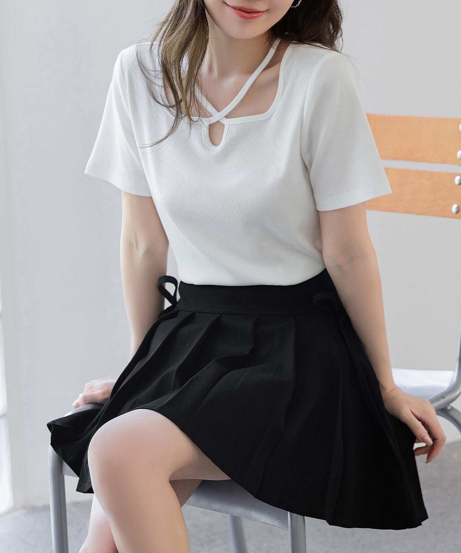 テディショップ Teddyshop レディース デコルテきれい魅せ。半袖クロスネックリブトップス （ホワイト） ホワイト