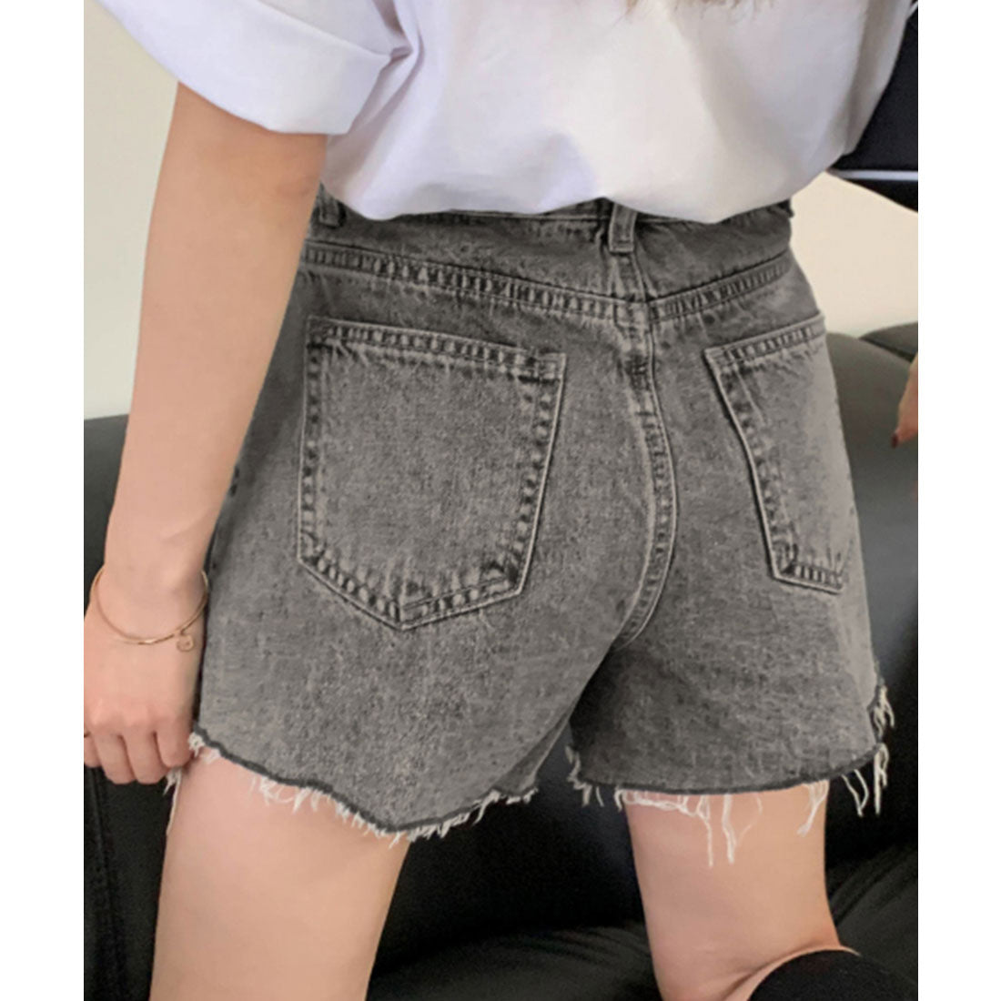 テディショップ Teddyshop レディース ヴィンテージ風ハイウエストショートダメージデニムパンツ （グレー） グレー