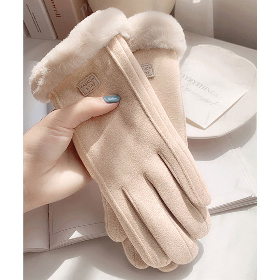 テディショップ Teddyshop レディース タッチパネル対応裏起毛ふんわりファー手袋,ベージュ