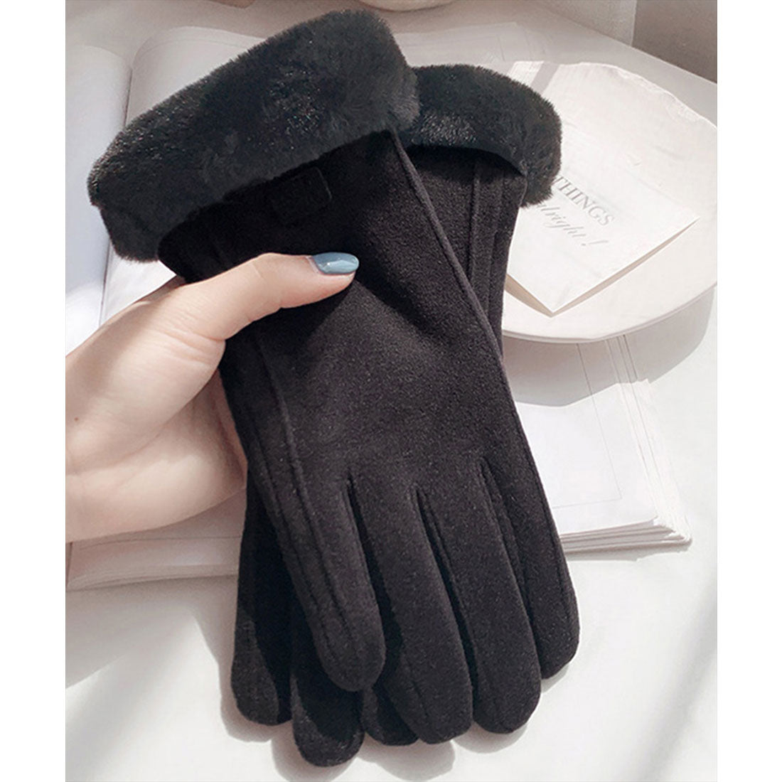 テディショップ Teddyshop レディース タッチパネル対応裏起毛ふんわりファー手袋 （ブラック） ブラック