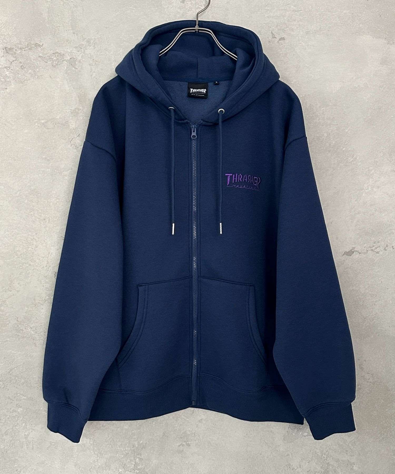 スラッシャー THRASHER 裏起毛フルジップフーディー （ネイビー） ネイビー