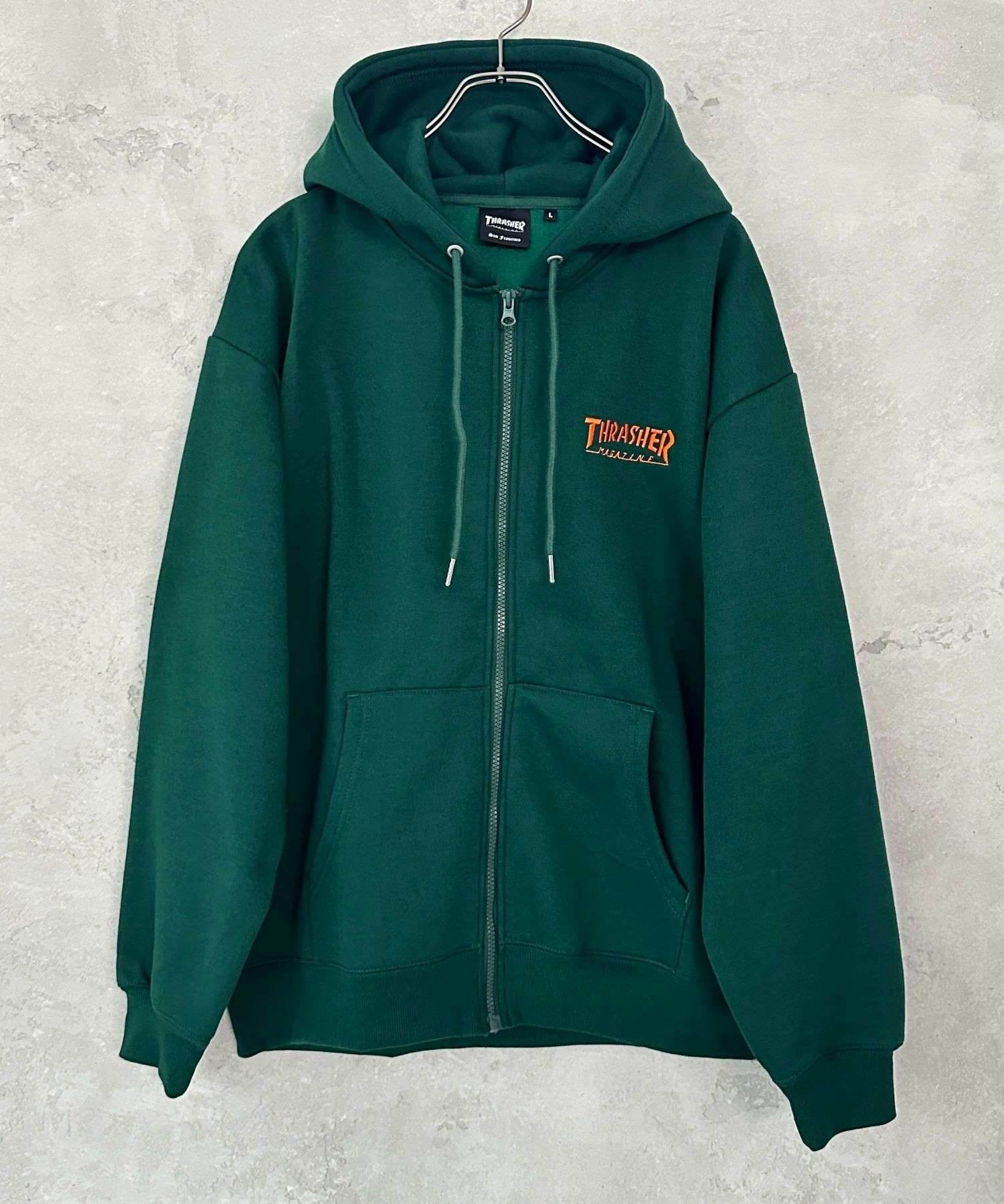 スラッシャー THRASHER 裏起毛フルジップフーディー （グリーン） グリーン
