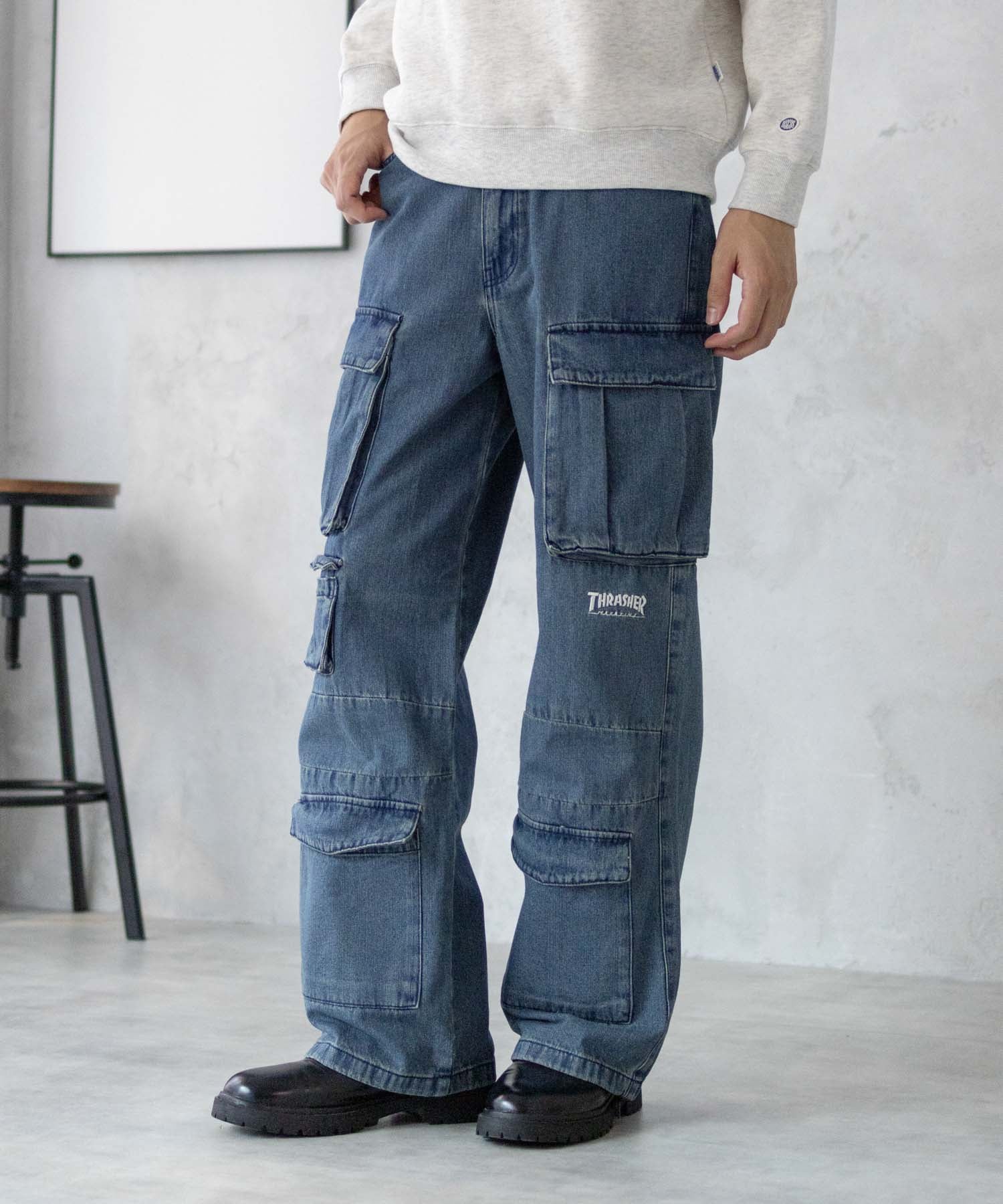 スラッシャー THRASHER 9ポケットデニムカーゴパンツ （ブラック） ブラック