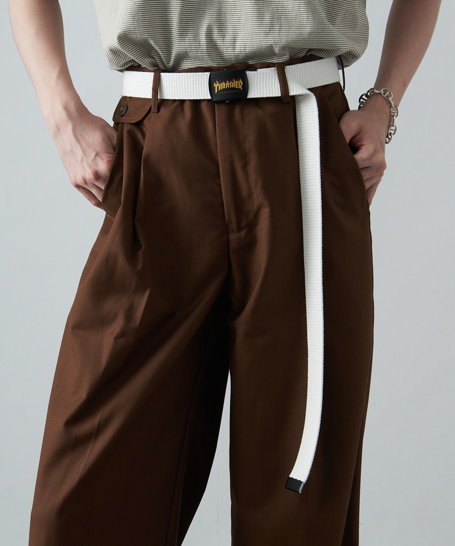 スラッシャー THRASHER 【THRASHER】ロゴプリント デザインベルト THR-016 （ホワイト） ホワイト