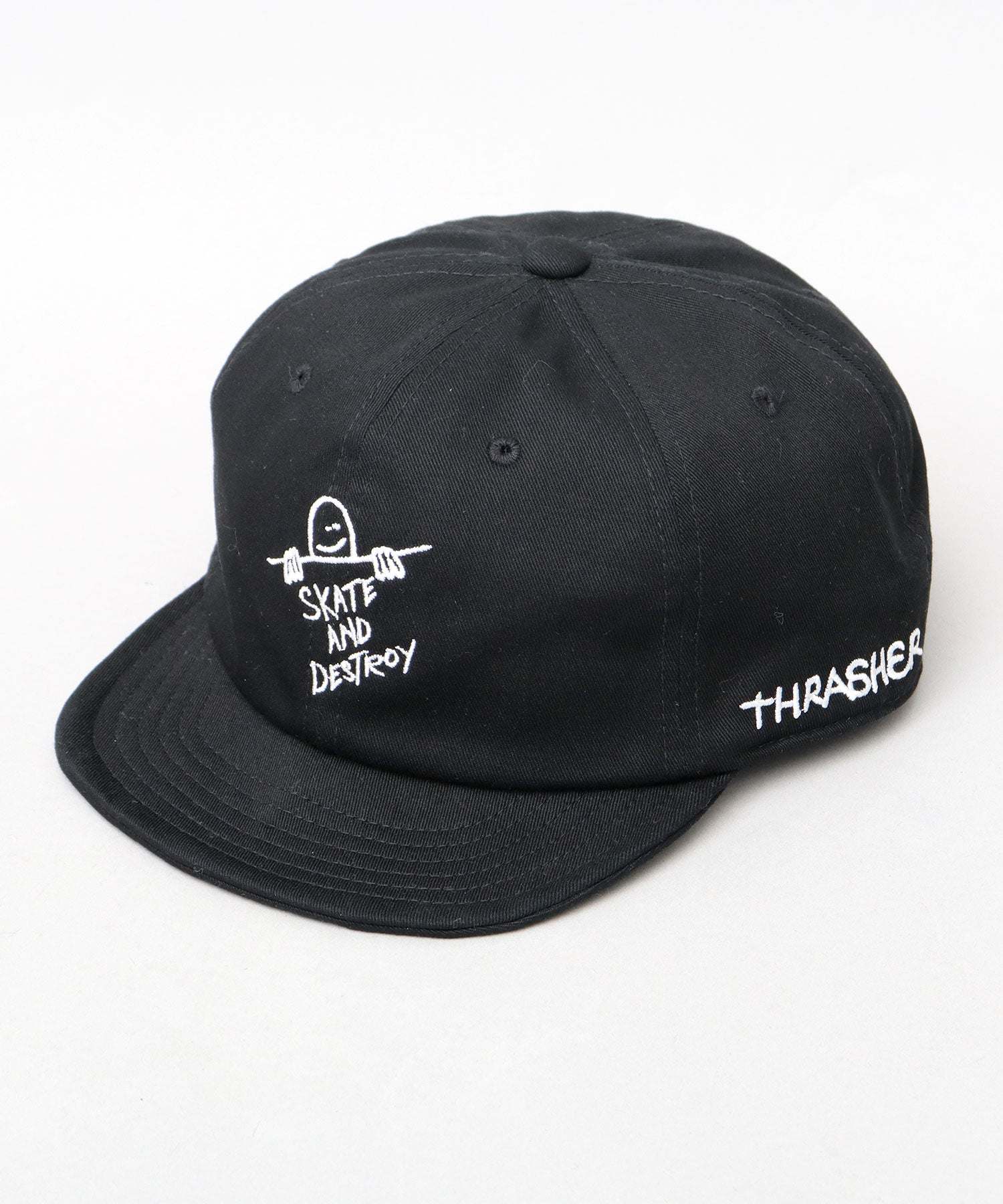 スラッシャー THRASHER 刺繍 ボールキャップ 帽子 ショートバイザー つば短い （ブラック） ブラック