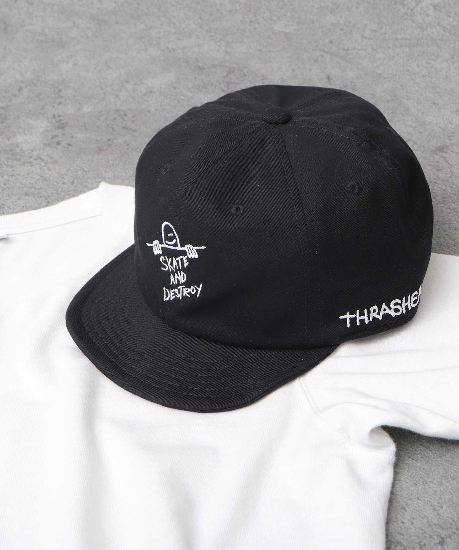 スラッシャー THRASHER 刺繍 ボールキャップ 帽子 ショートバイザー つば短い （ブラック） ブラック