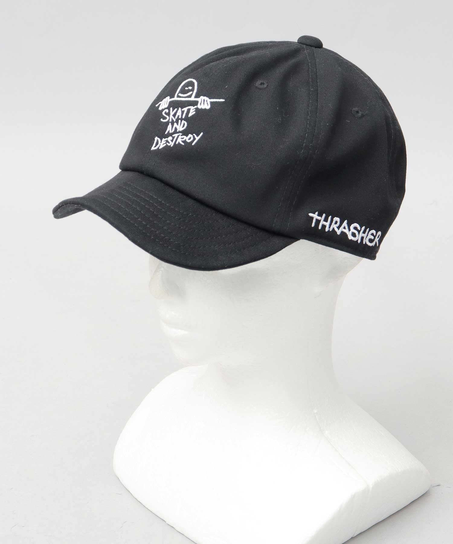 スラッシャー THRASHER 刺繍 ボールキャップ 帽子 ショートバイザー つば短い （ブラック） ブラック