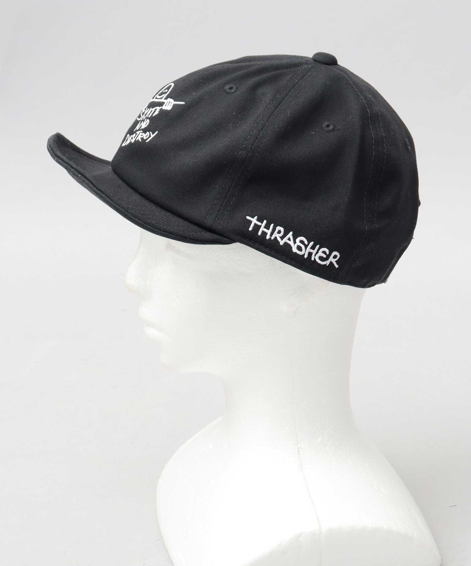 スラッシャー THRASHER 刺繍 ボールキャップ 帽子 ショートバイザー つば短い （ブラック） ブラック