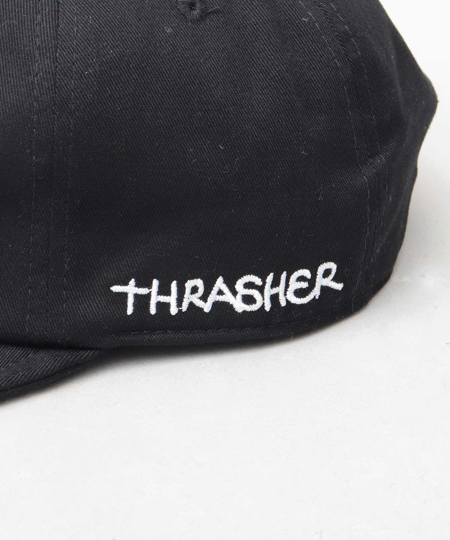 スラッシャー THRASHER 刺繍 ボールキャップ 帽子 ショートバイザー つば短い （ブラック） ブラック