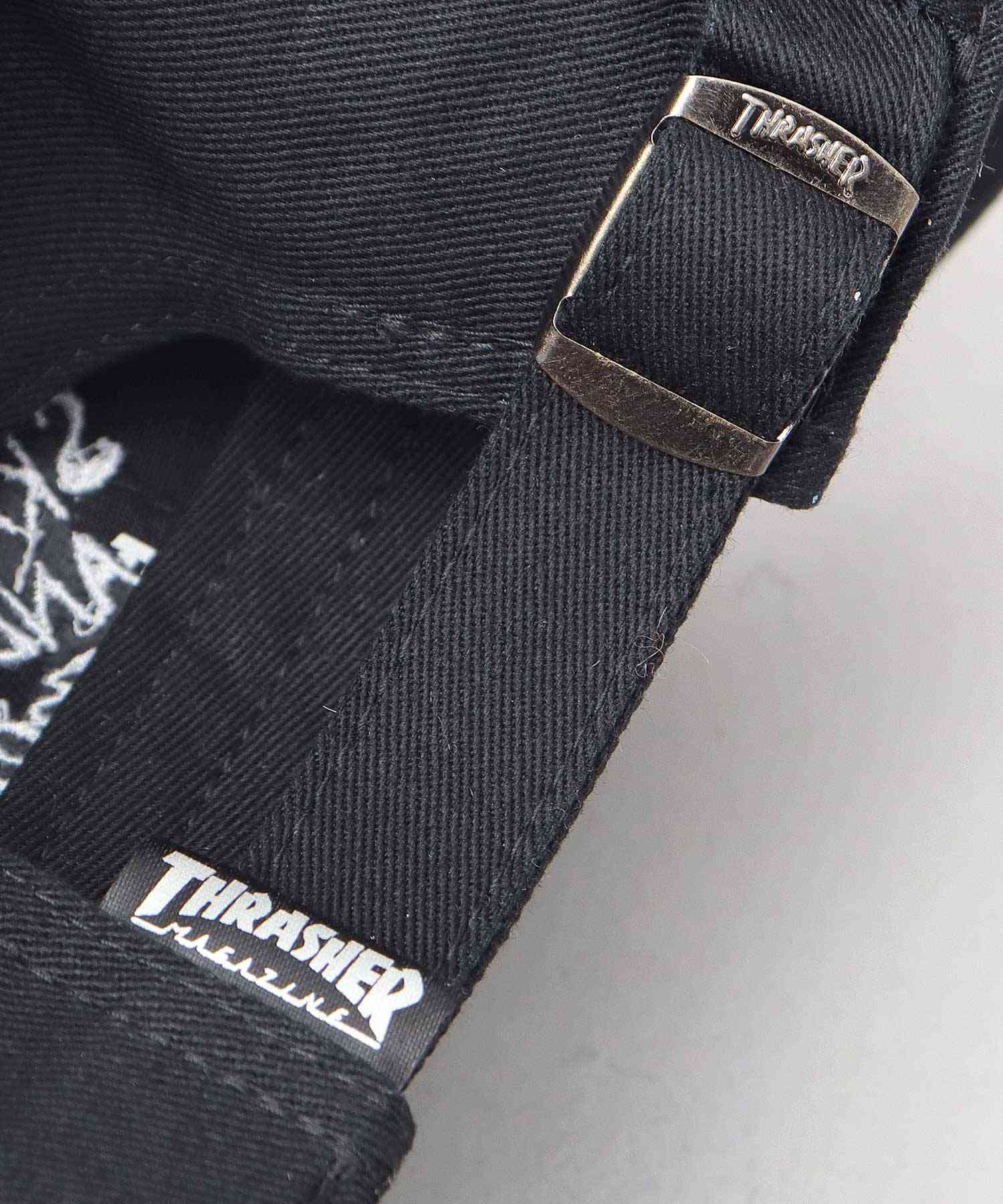 スラッシャー THRASHER 刺繍 ボールキャップ 帽子 ショートバイザー つば短い （ブラック） ブラック