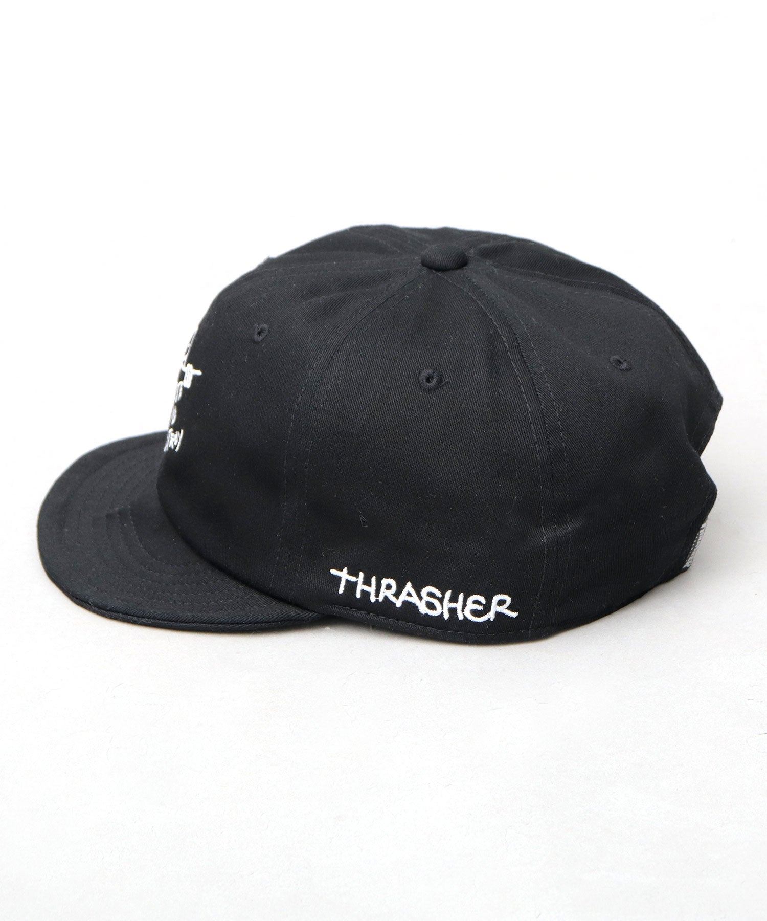 スラッシャー THRASHER 刺繍 ボールキャップ 帽子 ショートバイザー つば短い （ブラック） ブラック