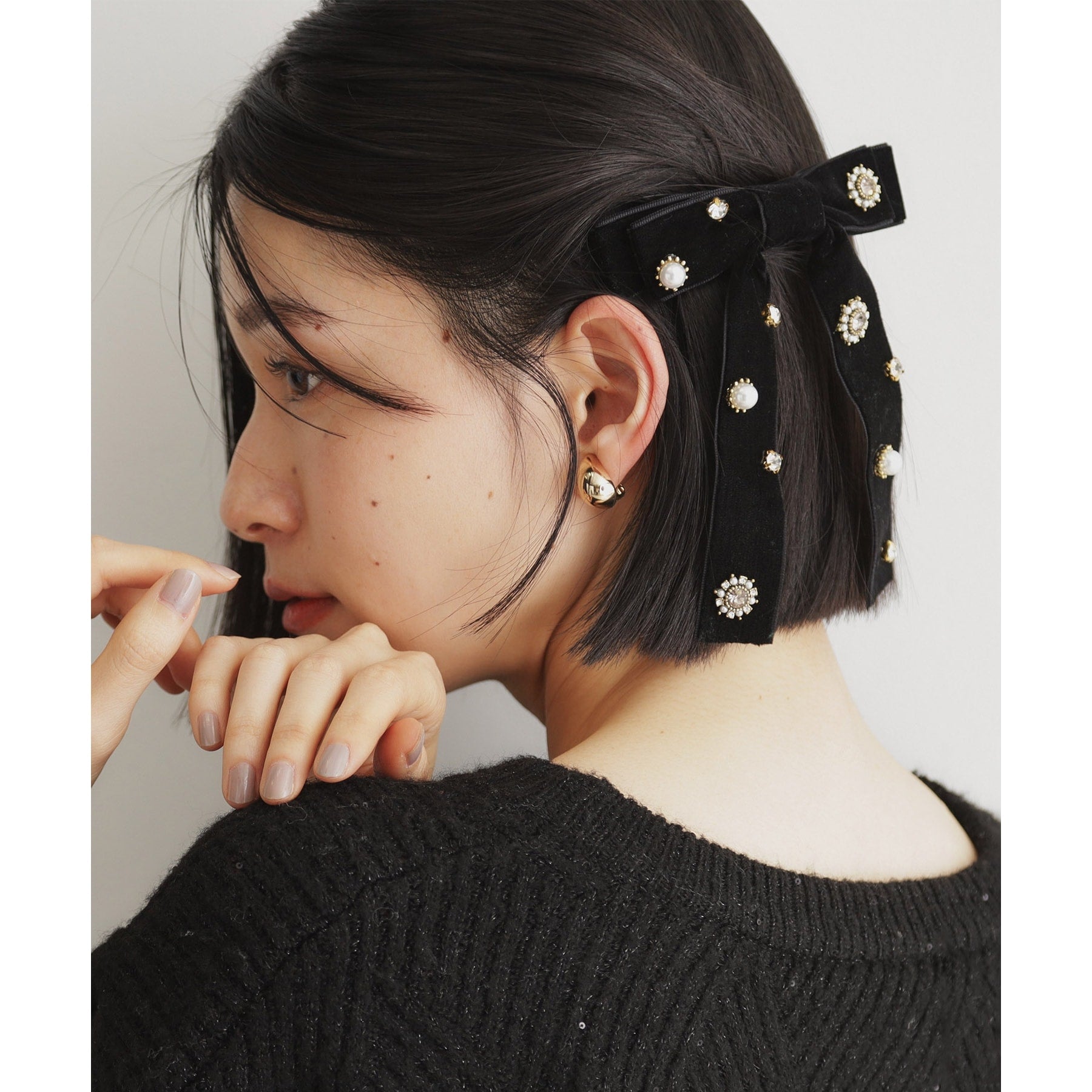 ザ ショップ ティーケー  (ウィメン) THE SHOP TK(Women) ベロアビジューバレッタ （ブラック(019)） ブラック(019)