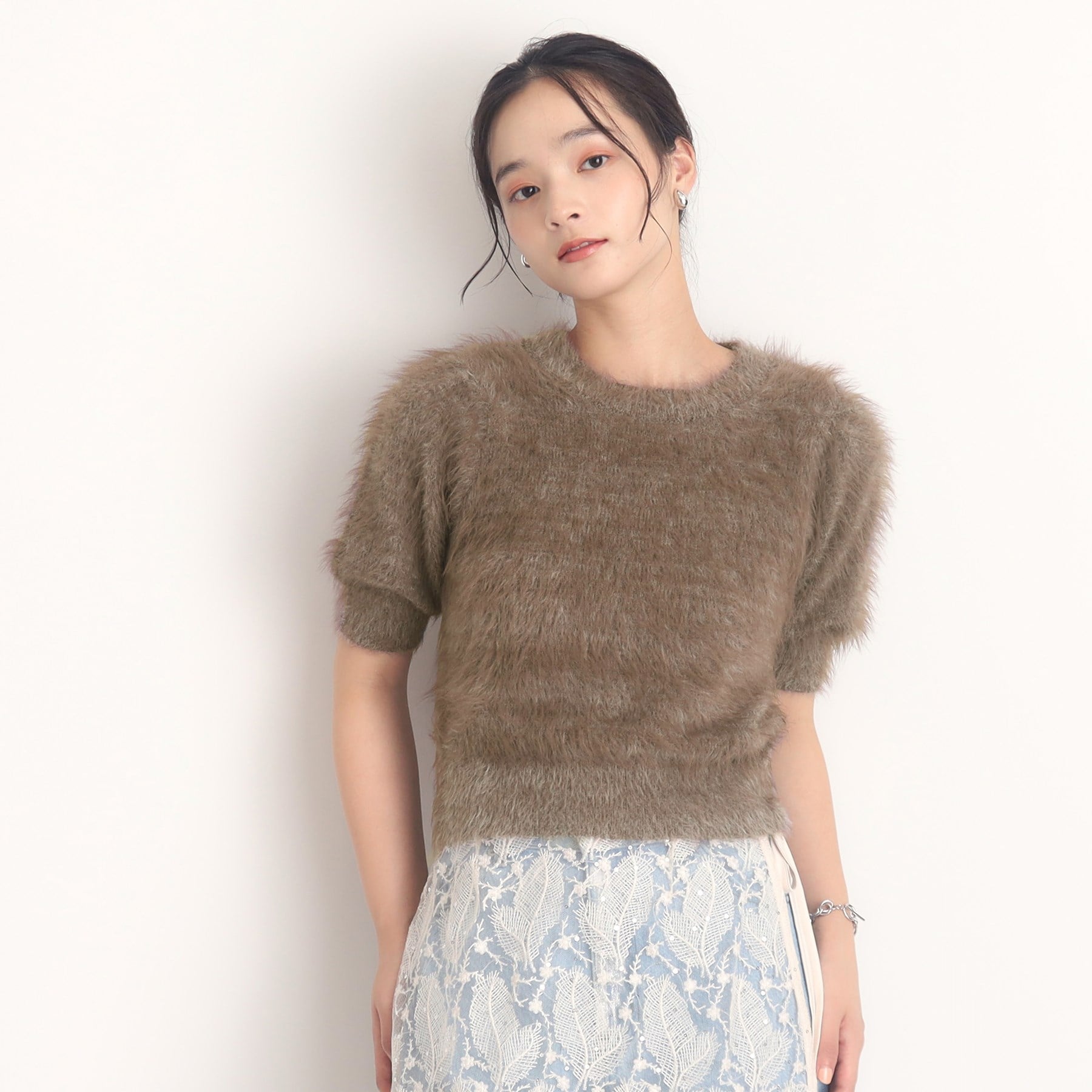 ザ ショップ ティーケー  (ウィメン) THE SHOP TK(Women) 半袖フェザーニット （グレージュ(050)） グレージュ(050)