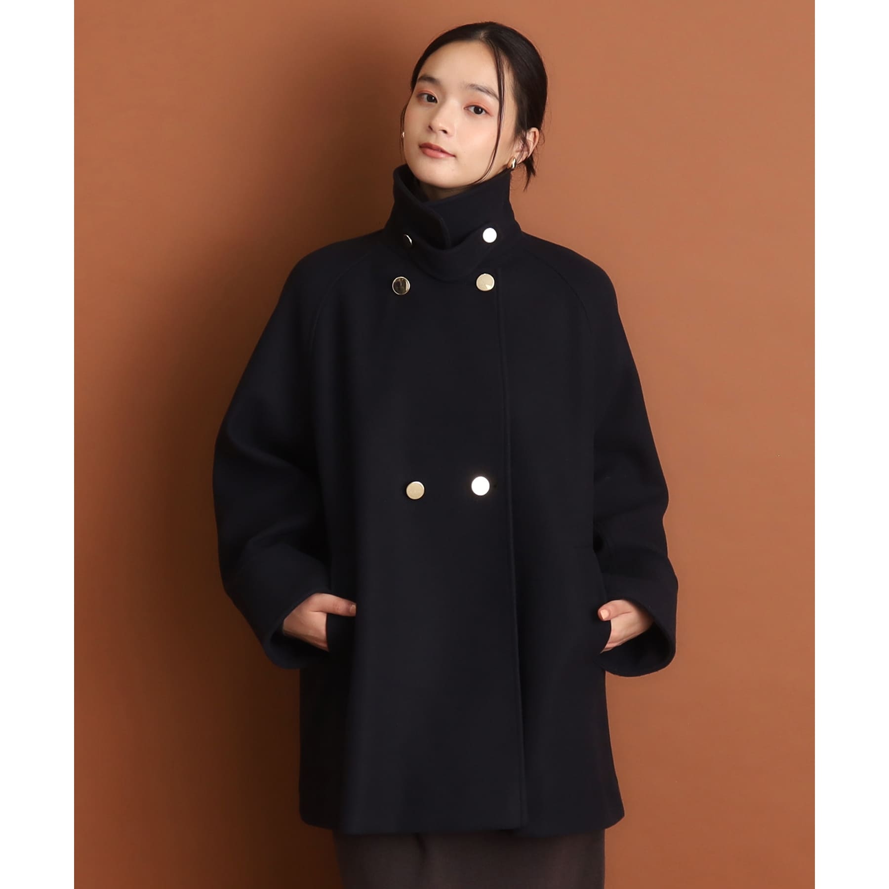 ザ ショップ ティーケー  (ウィメン) THE SHOP TK(Women) 【着映えアウター】フェイクウールスタンドコート （ネイビー(094)） ネイビー(094)