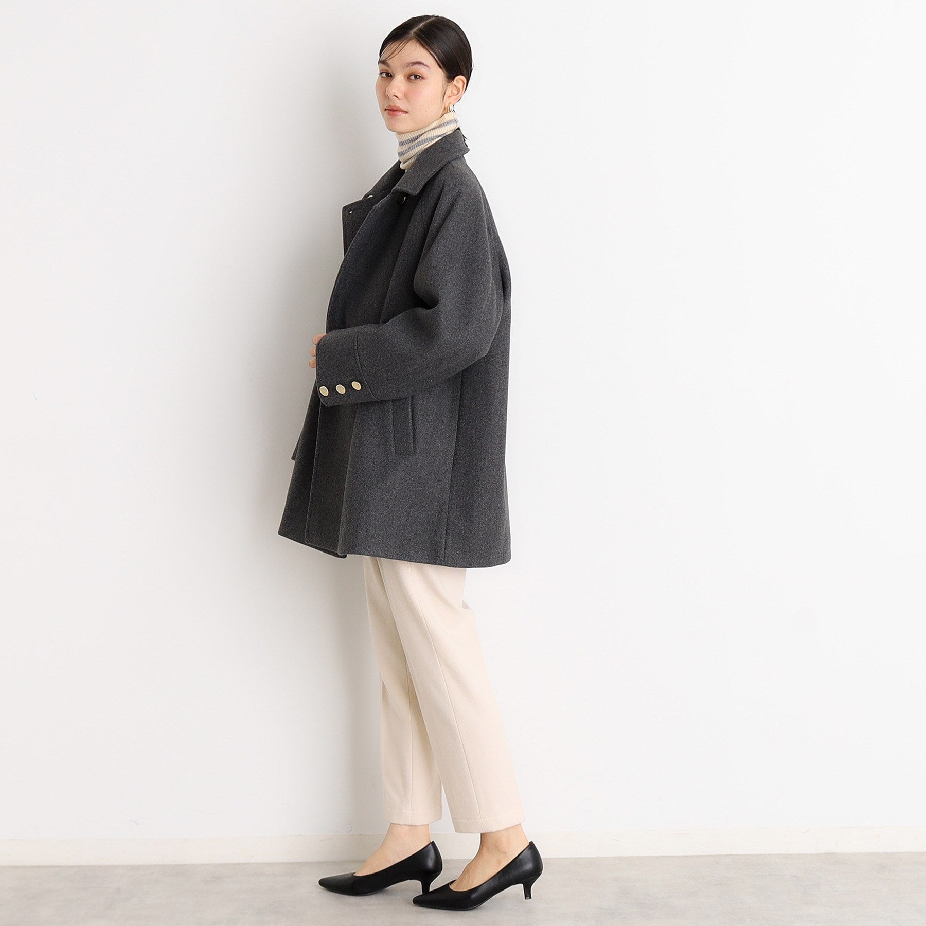 ザ ショップ ティーケー  (ウィメン) THE SHOP TK(Women) 【着映えアウター】フェイクウールスタンドコート （ネイビー(094)） ネイビー(094)