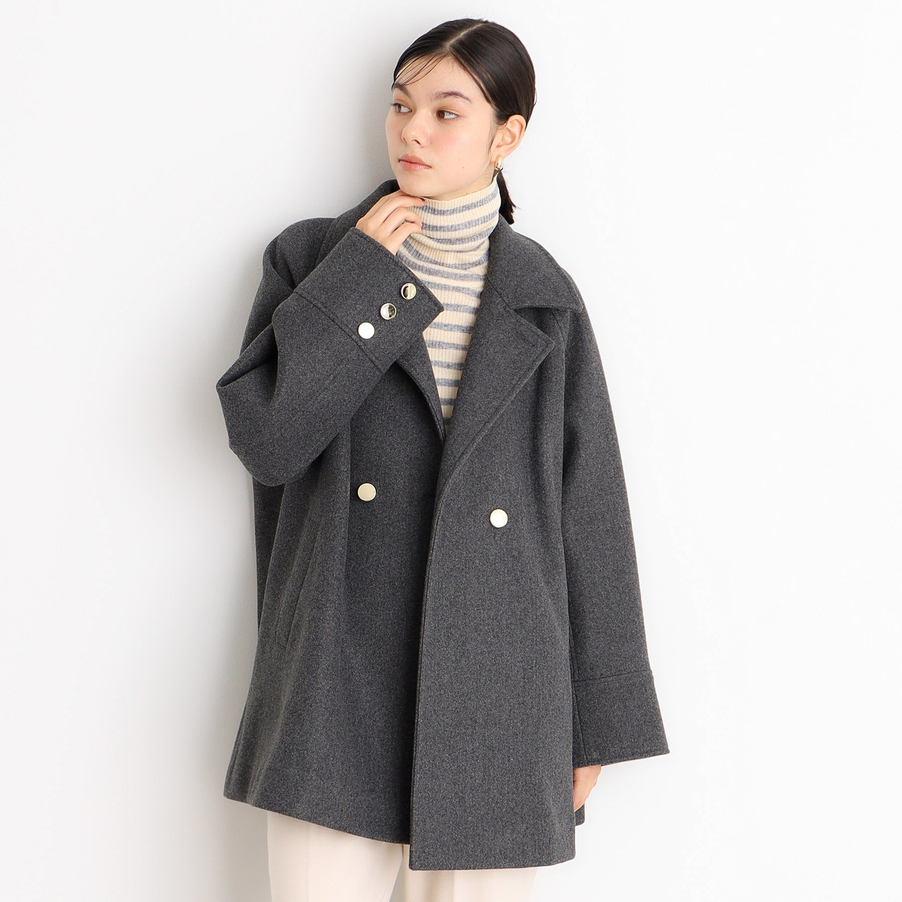 ザ ショップ ティーケー  (ウィメン) THE SHOP TK(Women) 【着映えアウター】フェイクウールスタンドコート （ネイビー(094)） ネイビー(094)