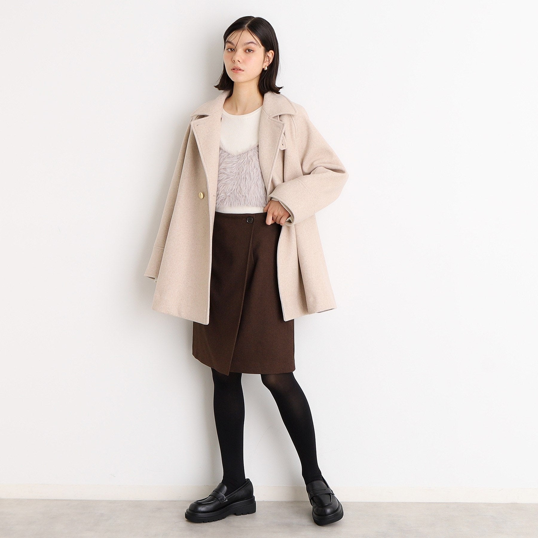 ザ ショップ ティーケー  (ウィメン) THE SHOP TK(Women) 【着映えアウター】フェイクウールスタンドコート （ネイビー(094)） ネイビー(094)