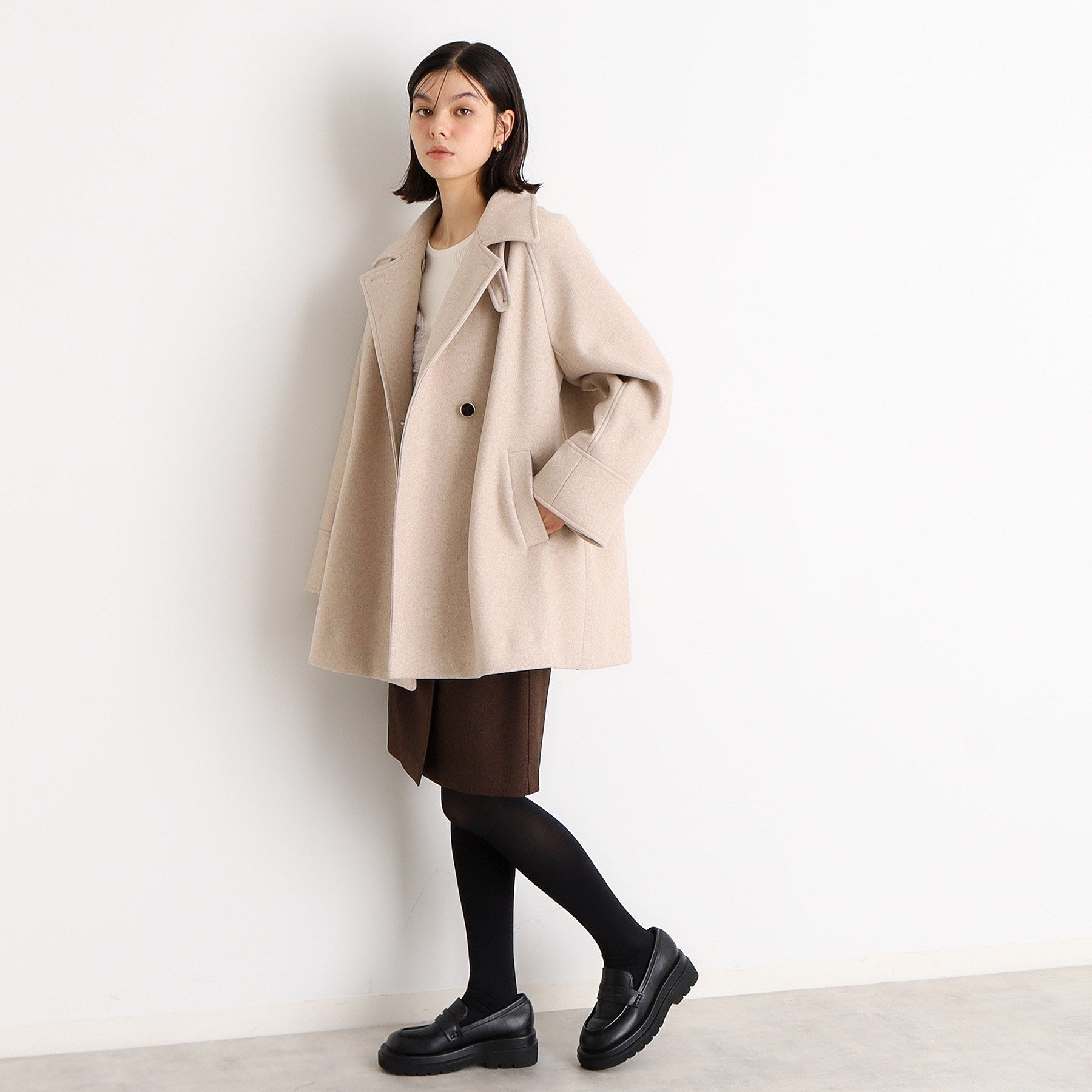 ザ ショップ ティーケー  (ウィメン) THE SHOP TK(Women) 【着映えアウター】フェイクウールスタンドコート （ネイビー(094)） ネイビー(094)