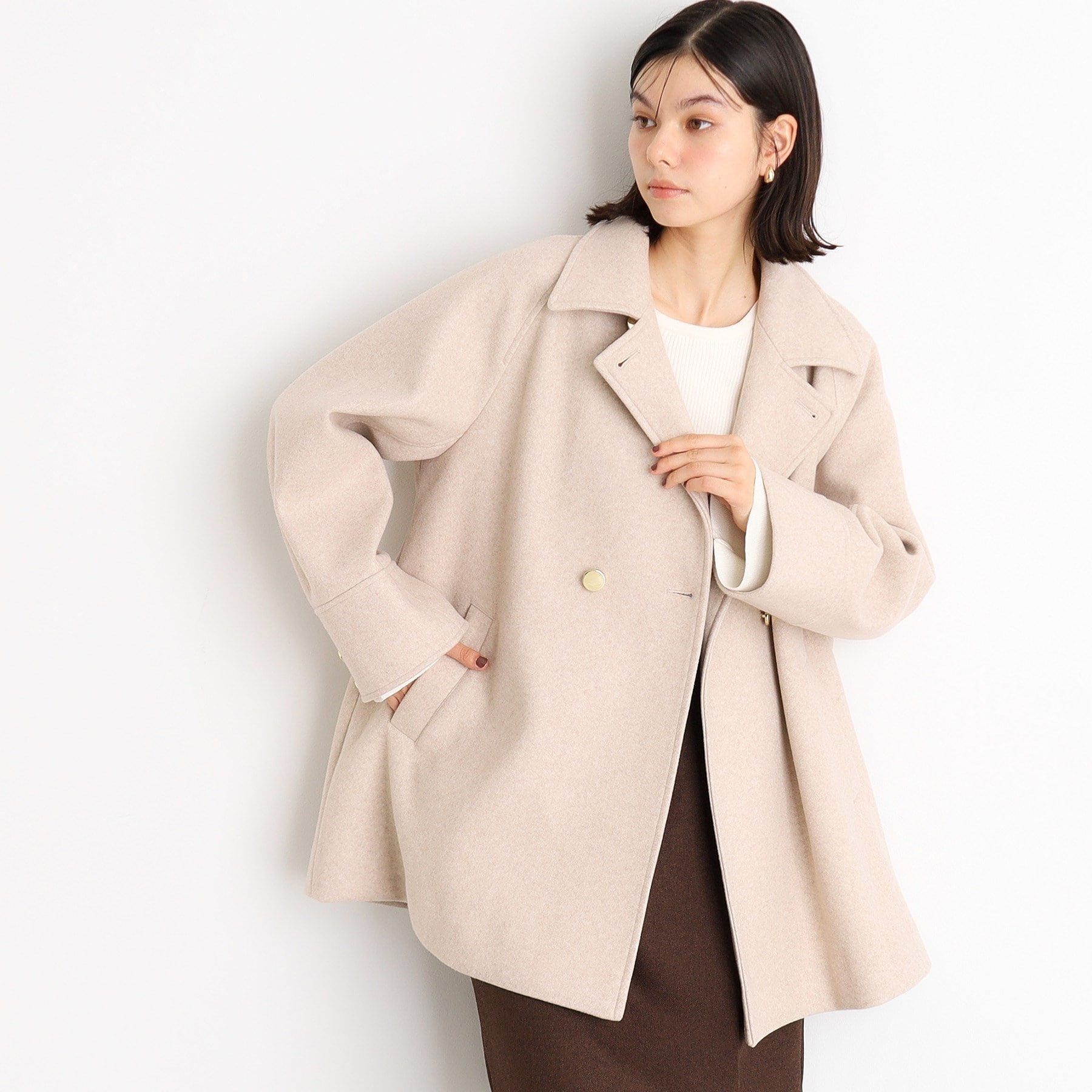 ザ ショップ ティーケー  (ウィメン) THE SHOP TK(Women) 【着映えアウター】フェイクウールスタンドコート （ネイビー(094)） ネイビー(094)