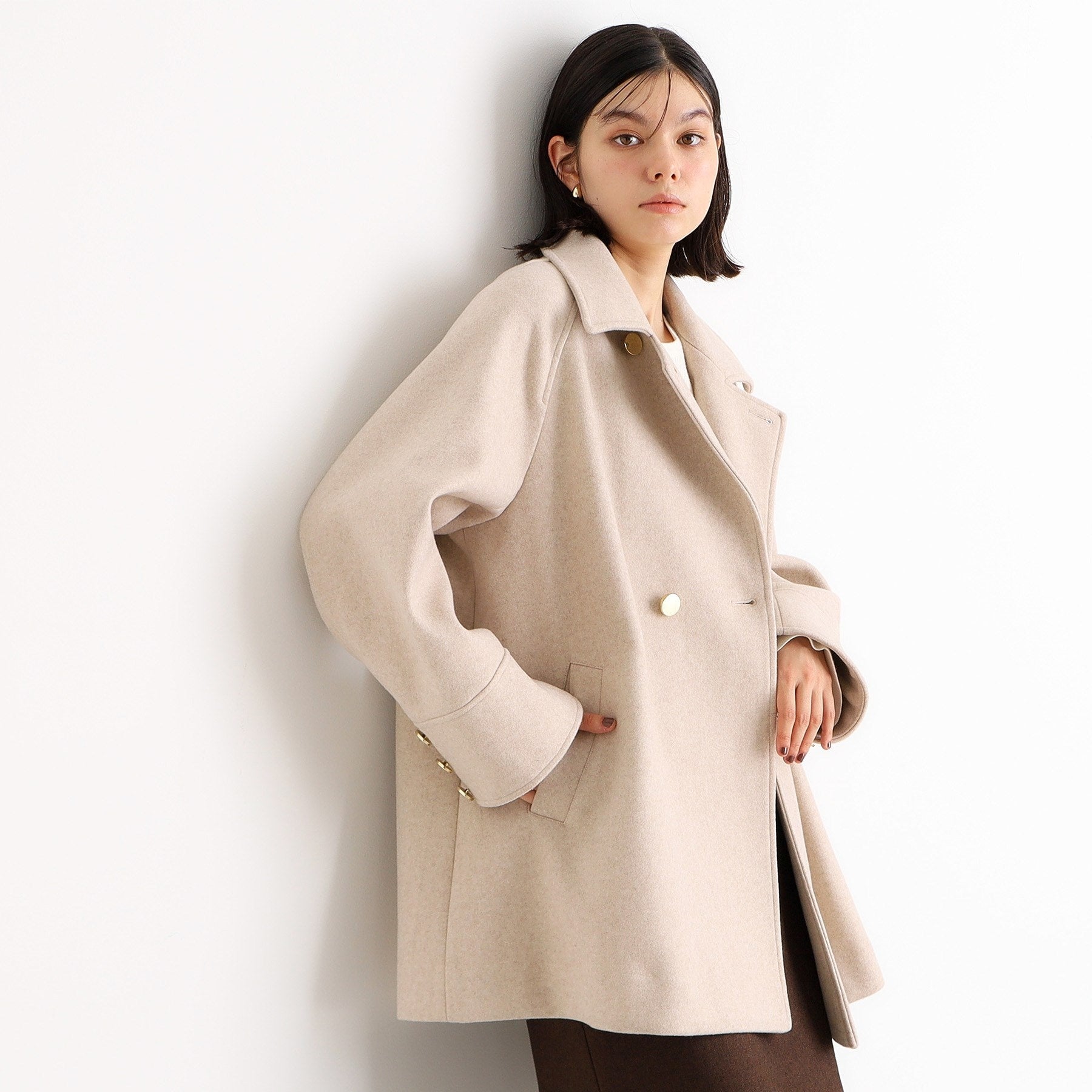 ザ ショップ ティーケー  (ウィメン) THE SHOP TK(Women) 【着映えアウター】フェイクウールスタンドコート （ネイビー(094)） ネイビー(094)