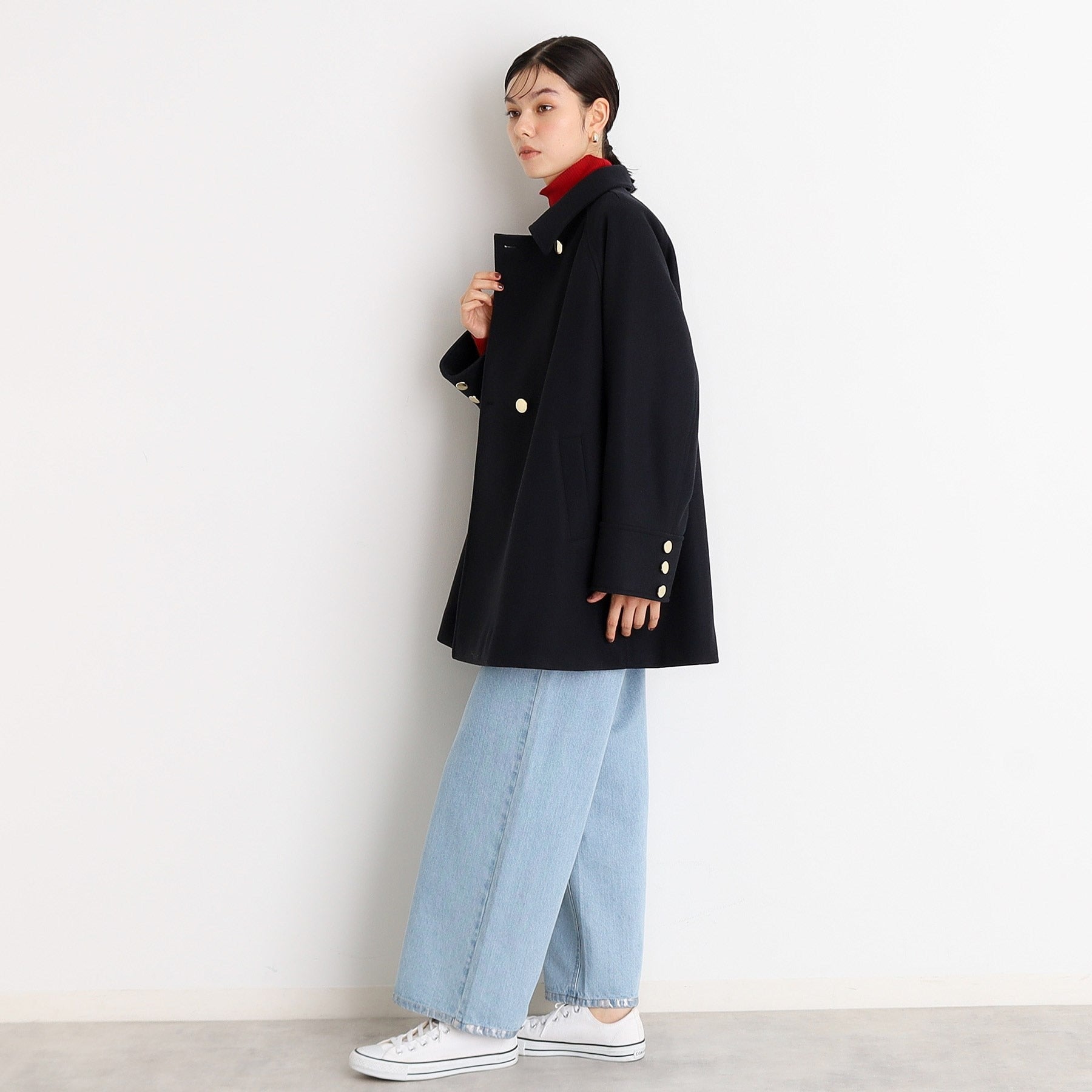 ザ ショップ ティーケー  (ウィメン) THE SHOP TK(Women) 【着映えアウター】フェイクウールスタンドコート （ネイビー(094)） ネイビー(094)