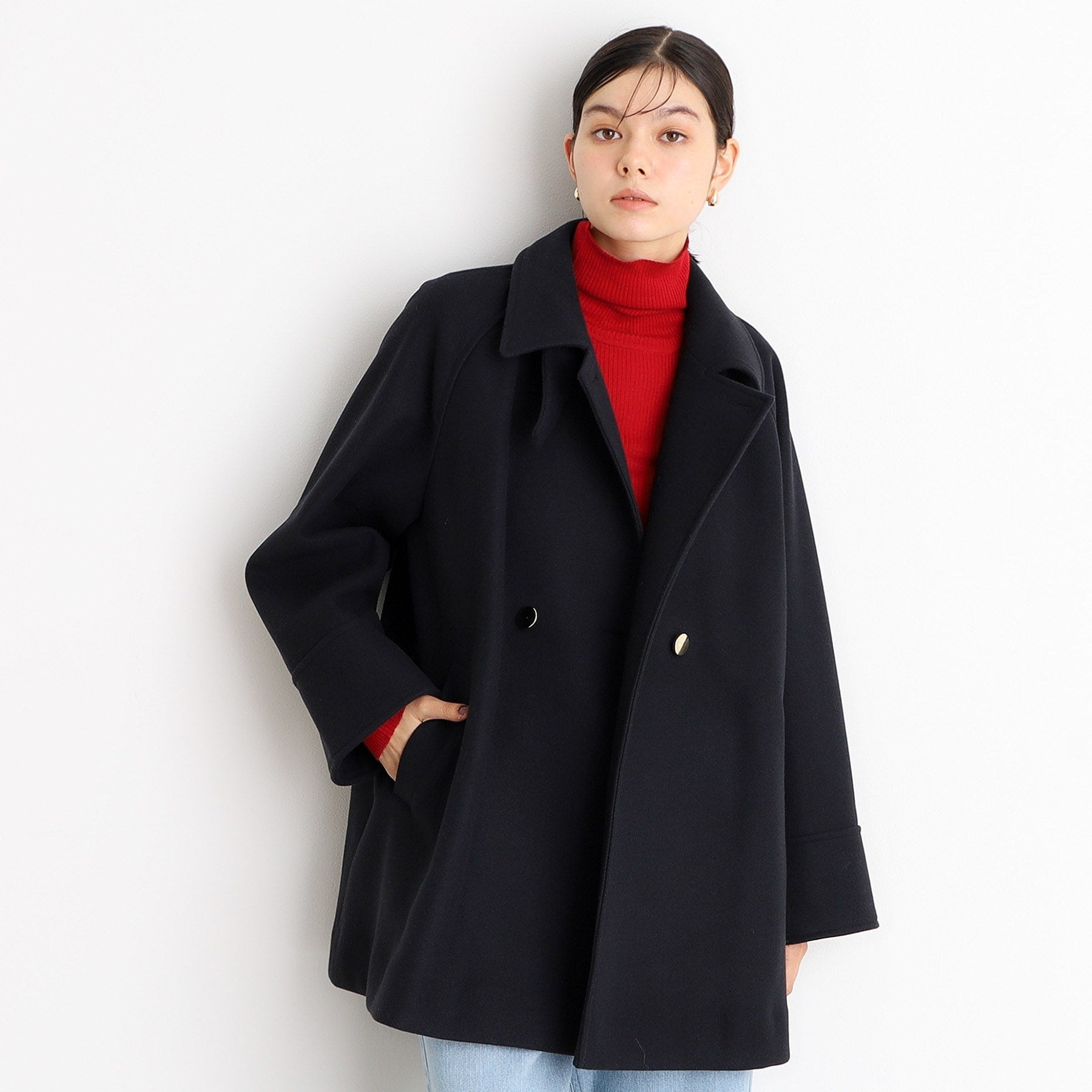 ザ ショップ ティーケー  (ウィメン) THE SHOP TK(Women) 【着映えアウター】フェイクウールスタンドコート （ネイビー(094)） ネイビー(094)