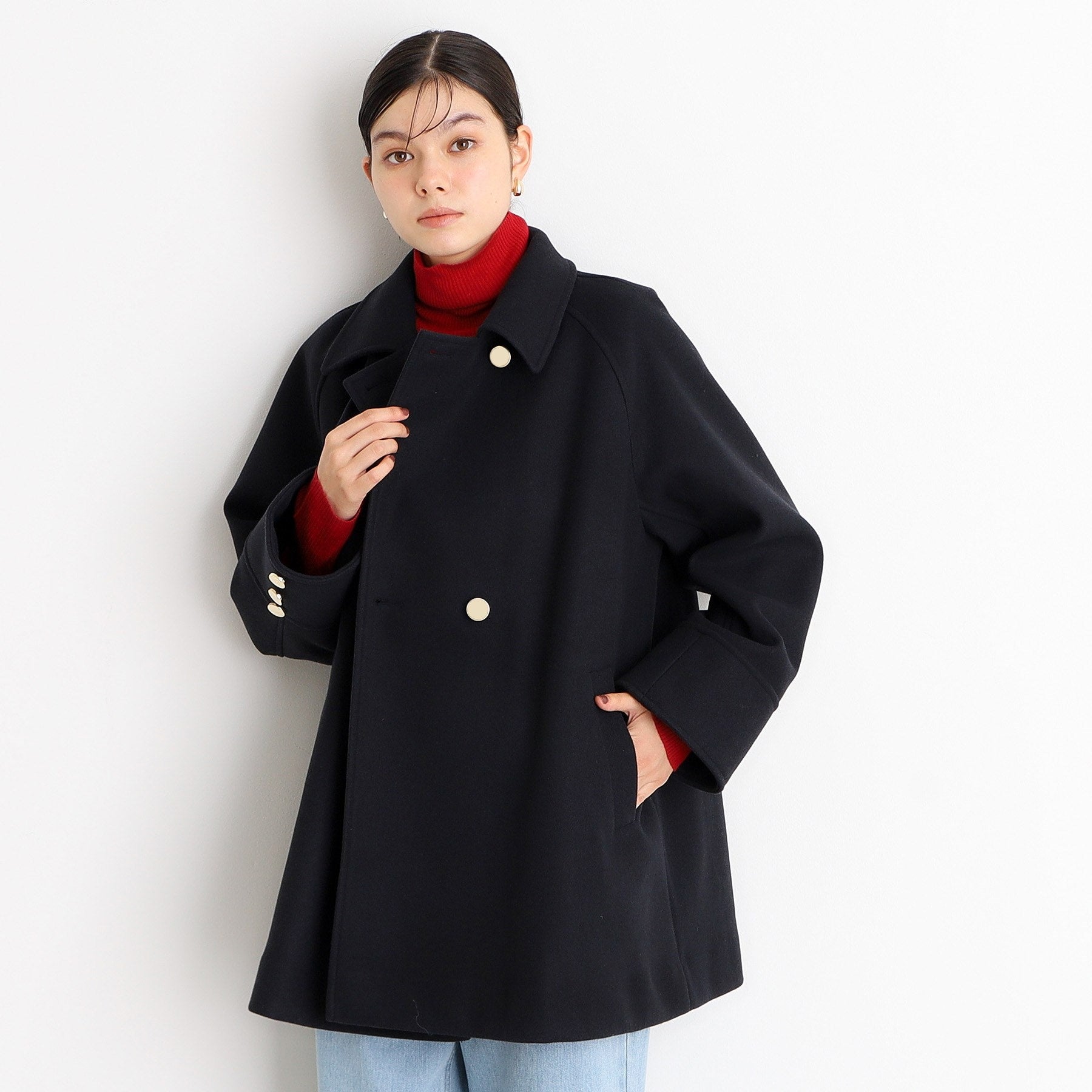 ザ ショップ ティーケー  (ウィメン) THE SHOP TK(Women) 【着映えアウター】フェイクウールスタンドコート （ネイビー(094)） ネイビー(094)