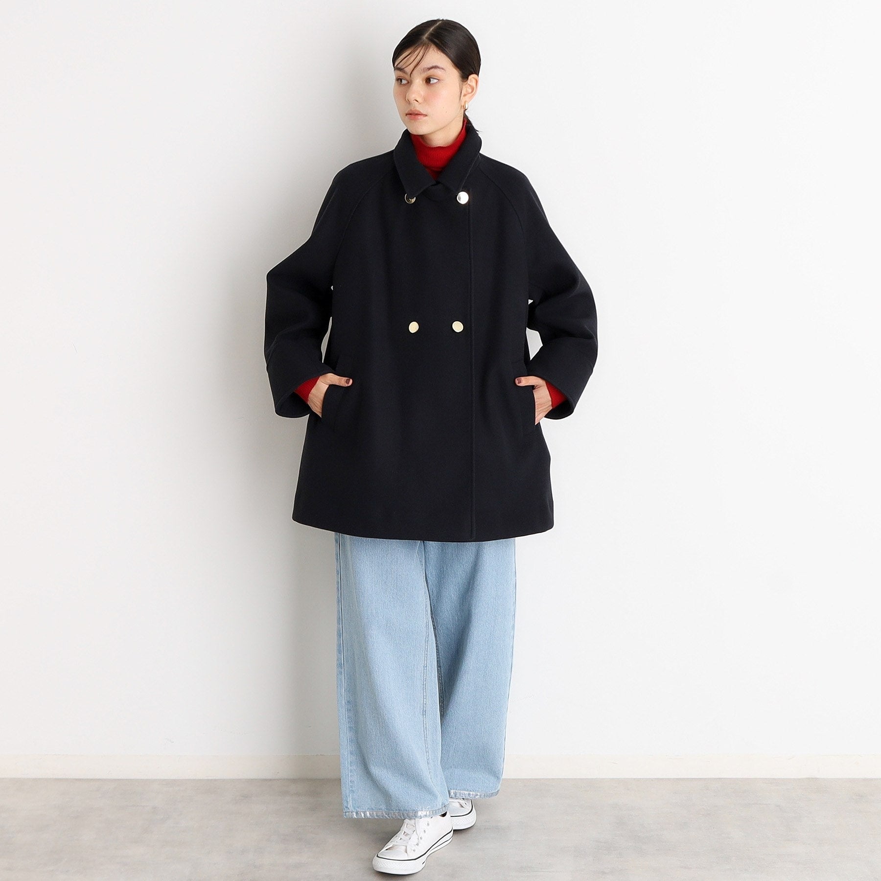 ザ ショップ ティーケー  (ウィメン) THE SHOP TK(Women) 【着映えアウター】フェイクウールスタンドコート （ネイビー(094)） ネイビー(094)