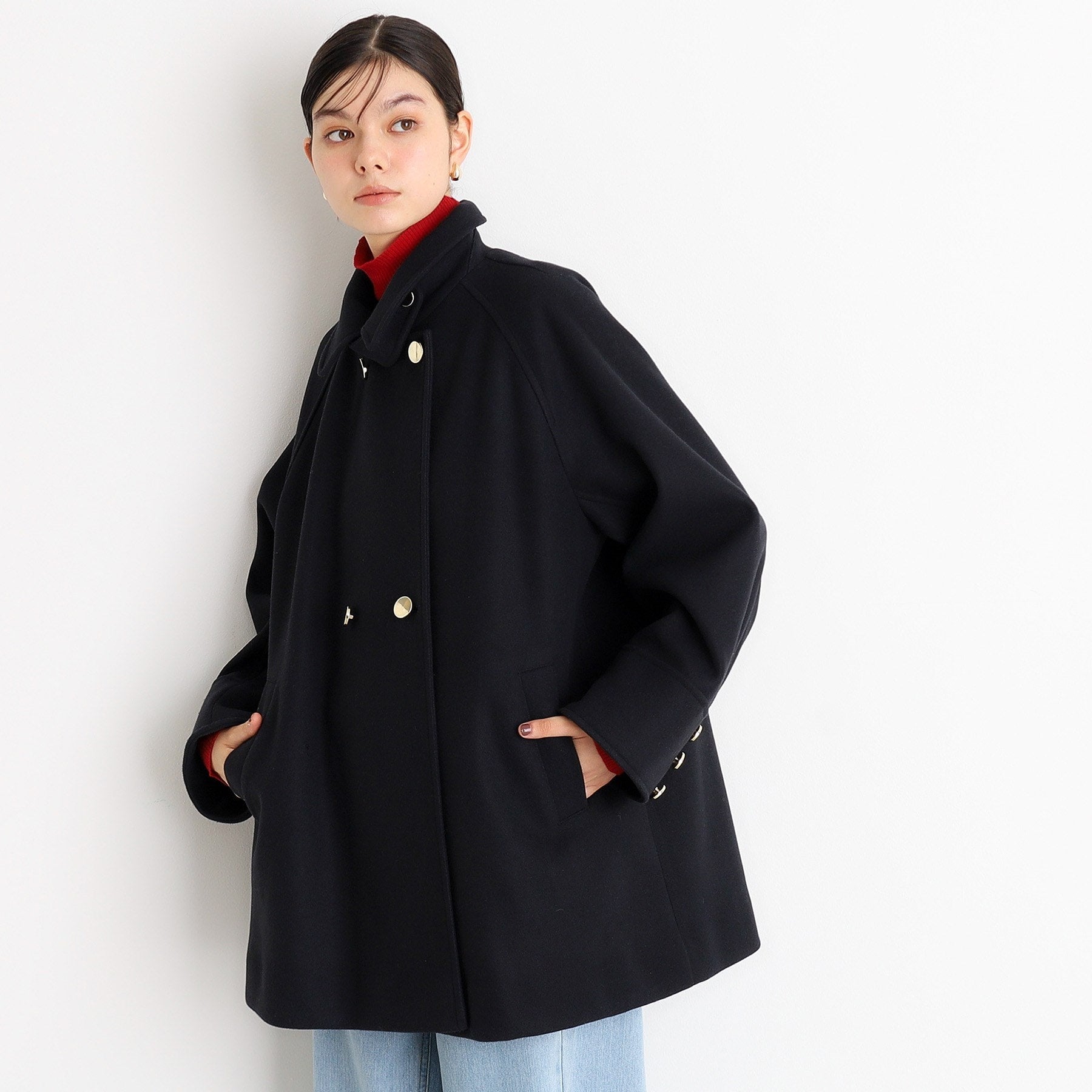 ザ ショップ ティーケー  (ウィメン) THE SHOP TK(Women) 【着映えアウター】フェイクウールスタンドコート （ネイビー(094)） ネイビー(094)