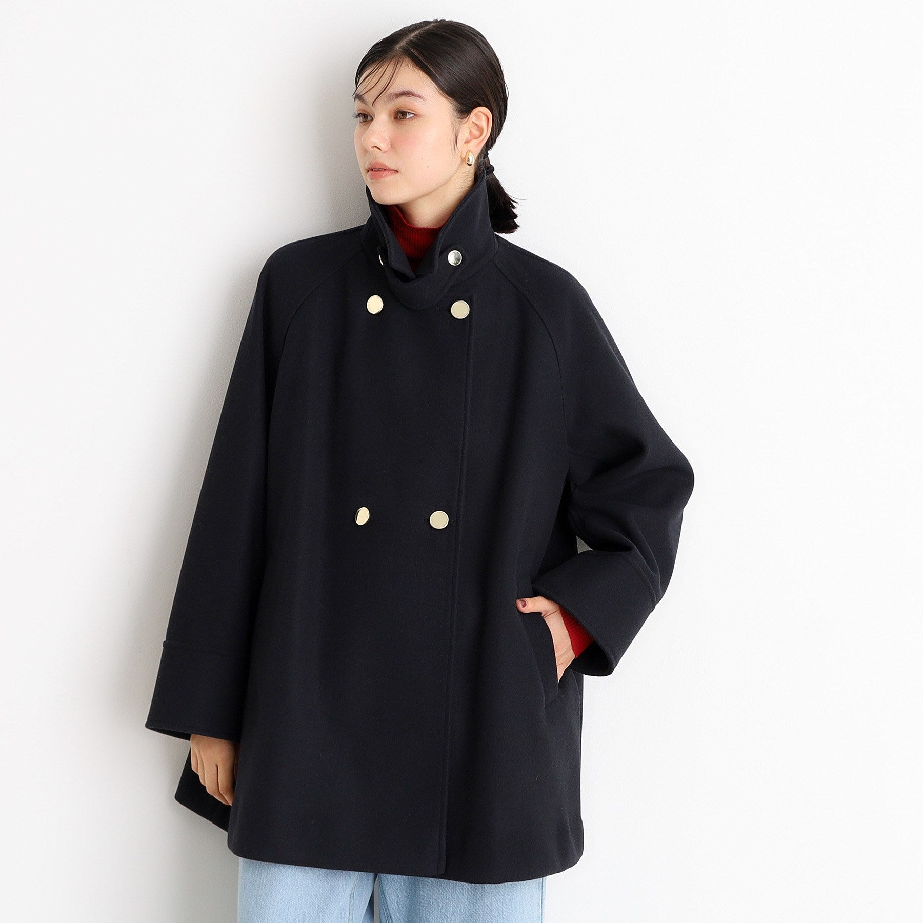 ザ ショップ ティーケー  (ウィメン) THE SHOP TK(Women) 【着映えアウター】フェイクウールスタンドコート （ネイビー(094)） ネイビー(094)