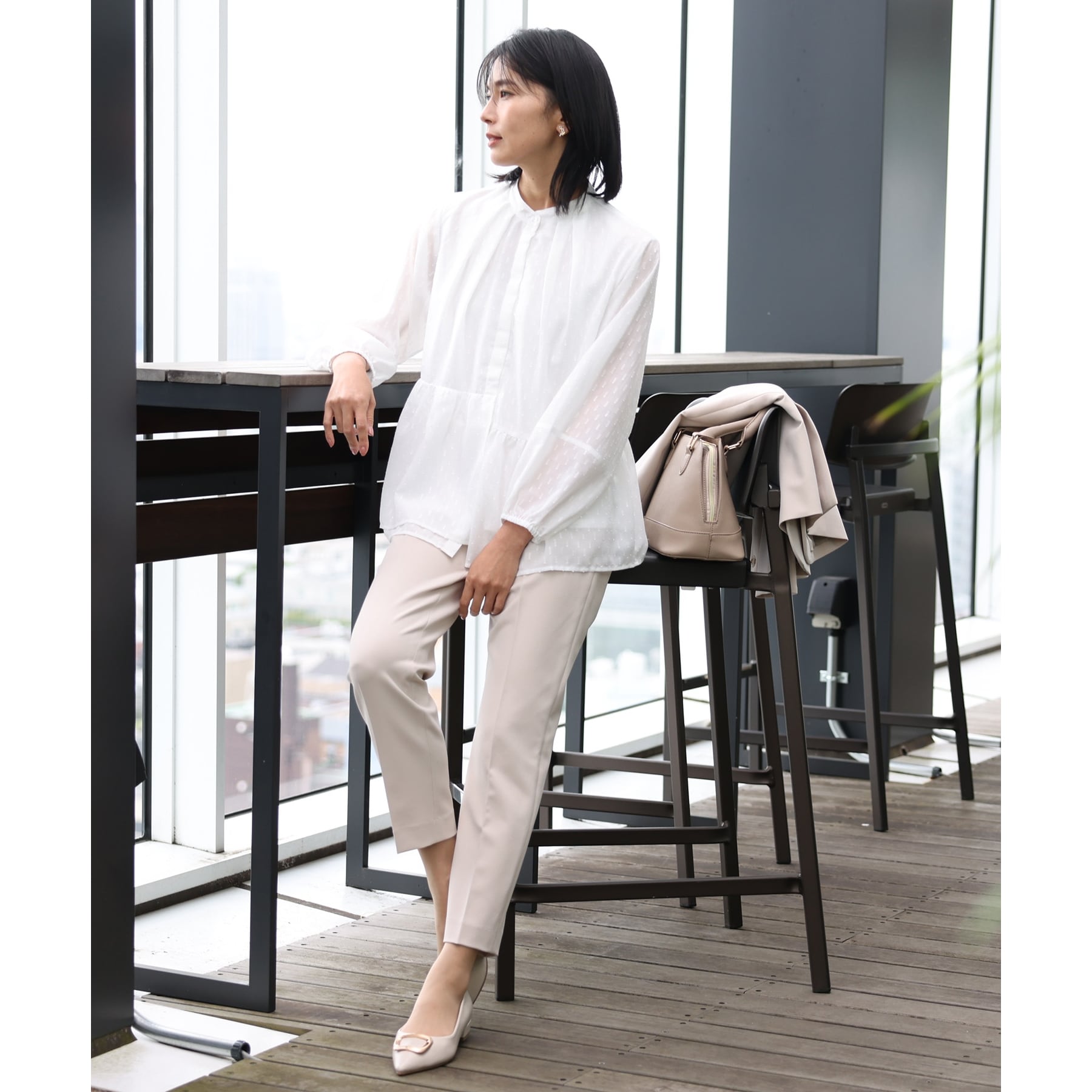 ザ ショップ ティーケー  (ウィメン) THE SHOP TK(Women) ダブルクロステーパードパンツ サスティナブル （ブラック(019)） ブラック(019)