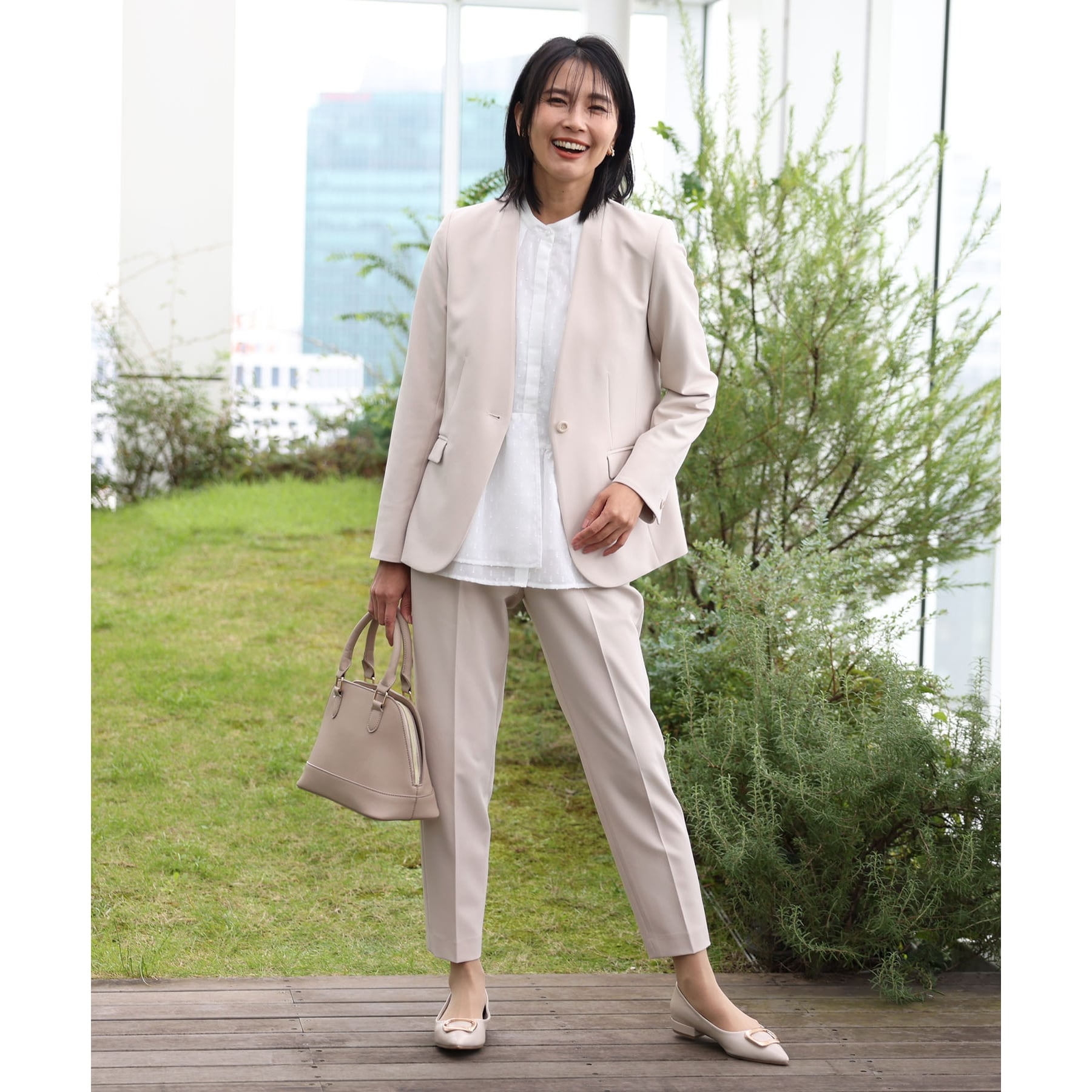 ザ ショップ ティーケー  (ウィメン) THE SHOP TK(Women) ダブルクロステーパードパンツ サスティナブル （ブラック(019)） ブラック(019)