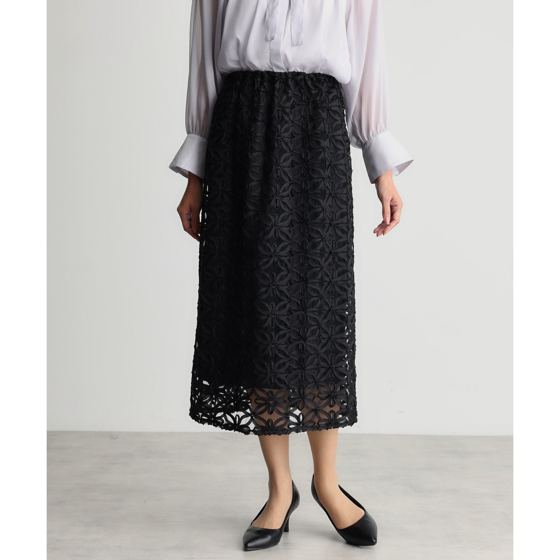 ザ ショップ ティーケー  (ウィメン) THE SHOP TK(Women) 刺繍レーススカート （ブラック(019)） ブラック(019)