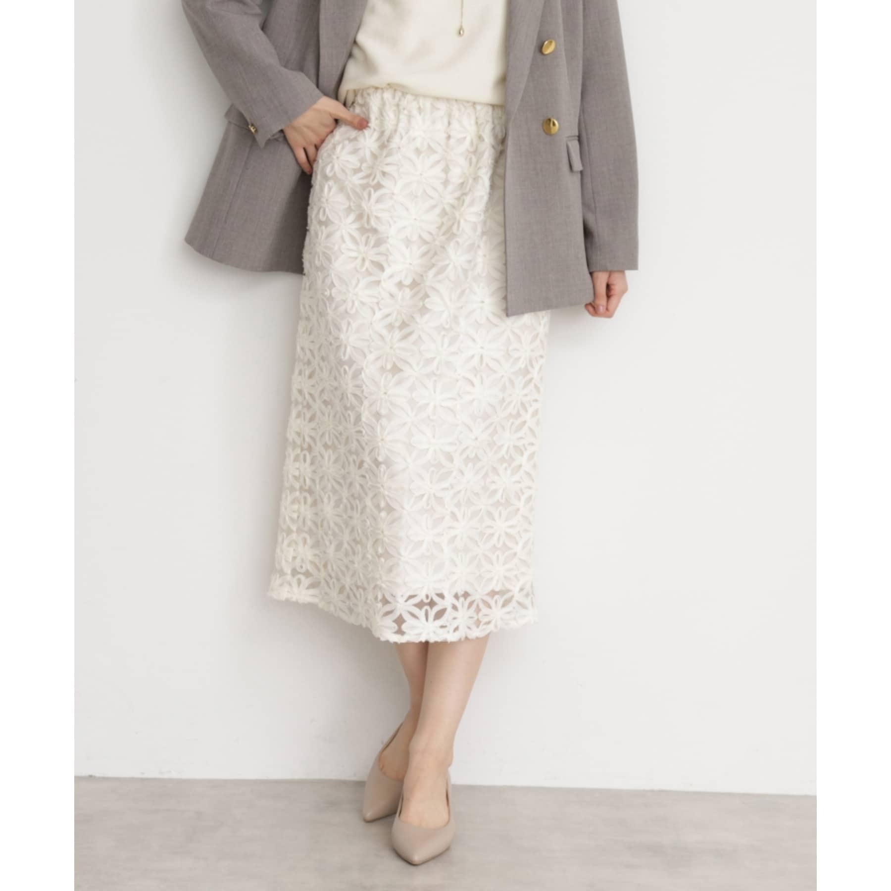 ザ ショップ ティーケー  (ウィメン) THE SHOP TK(Women) 刺繍レーススカート （ブラック(019)） ブラック(019)